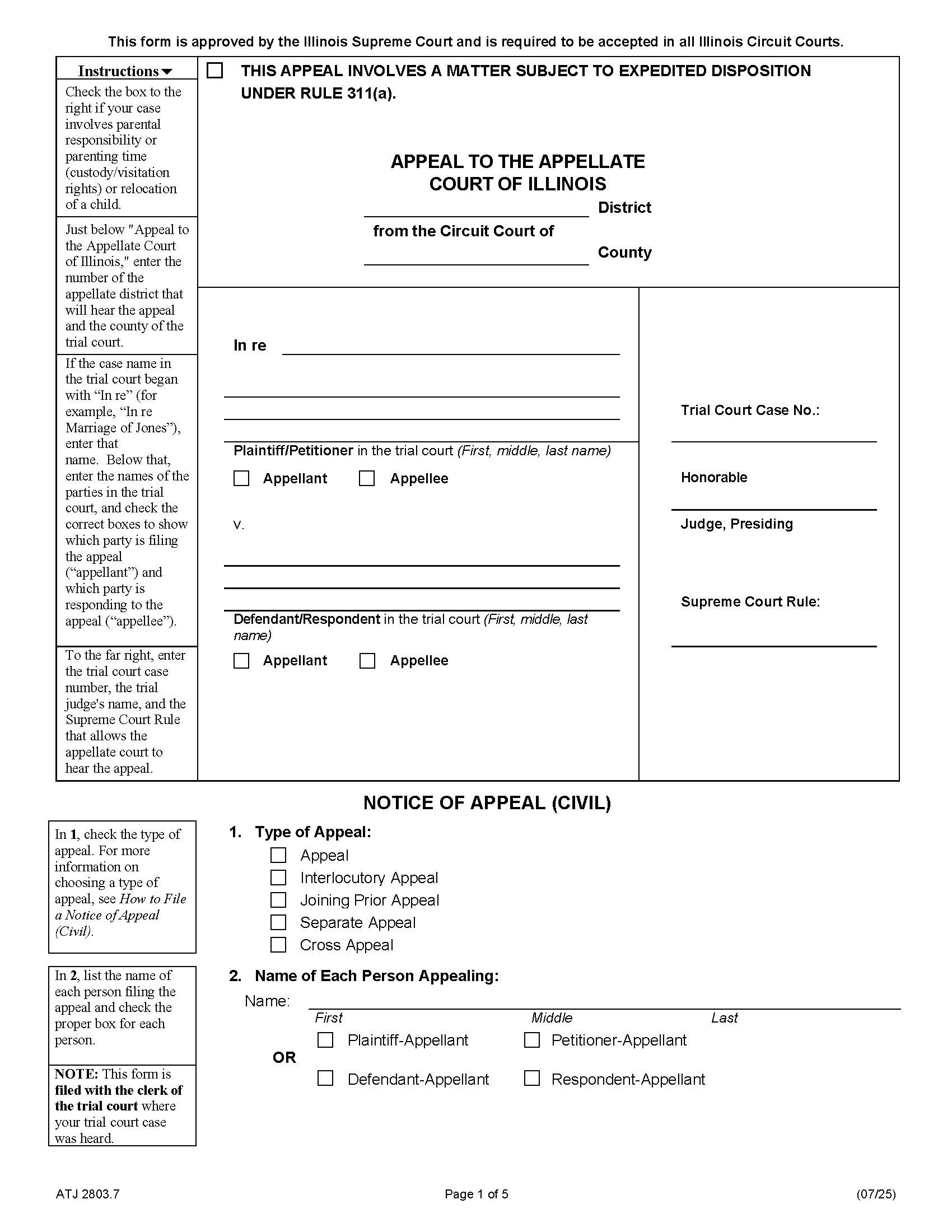 Notice Of Appeal {ATJ 2803.7} | Pdf Fpdf Docx | Illinois
