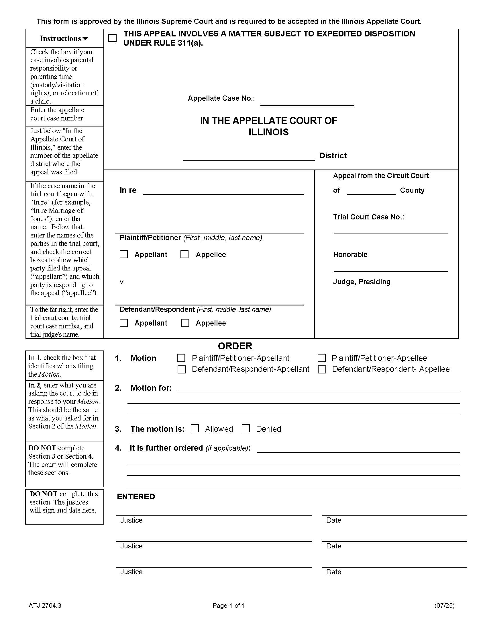 Order (Appellate Motion) {ATJ 2704.3} | Pdf Fpdf Docx | Illinois