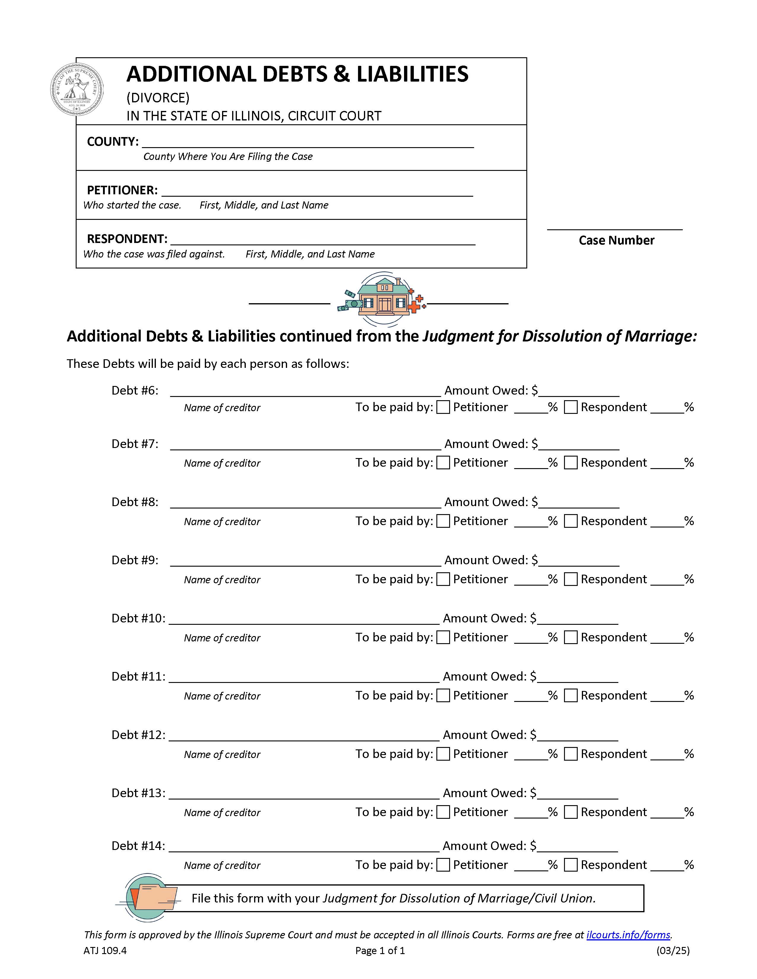 Additional Debts And Liabilities (Divorce) {ATJ 109.4} | Pdf Fpdf Docx | Illinois