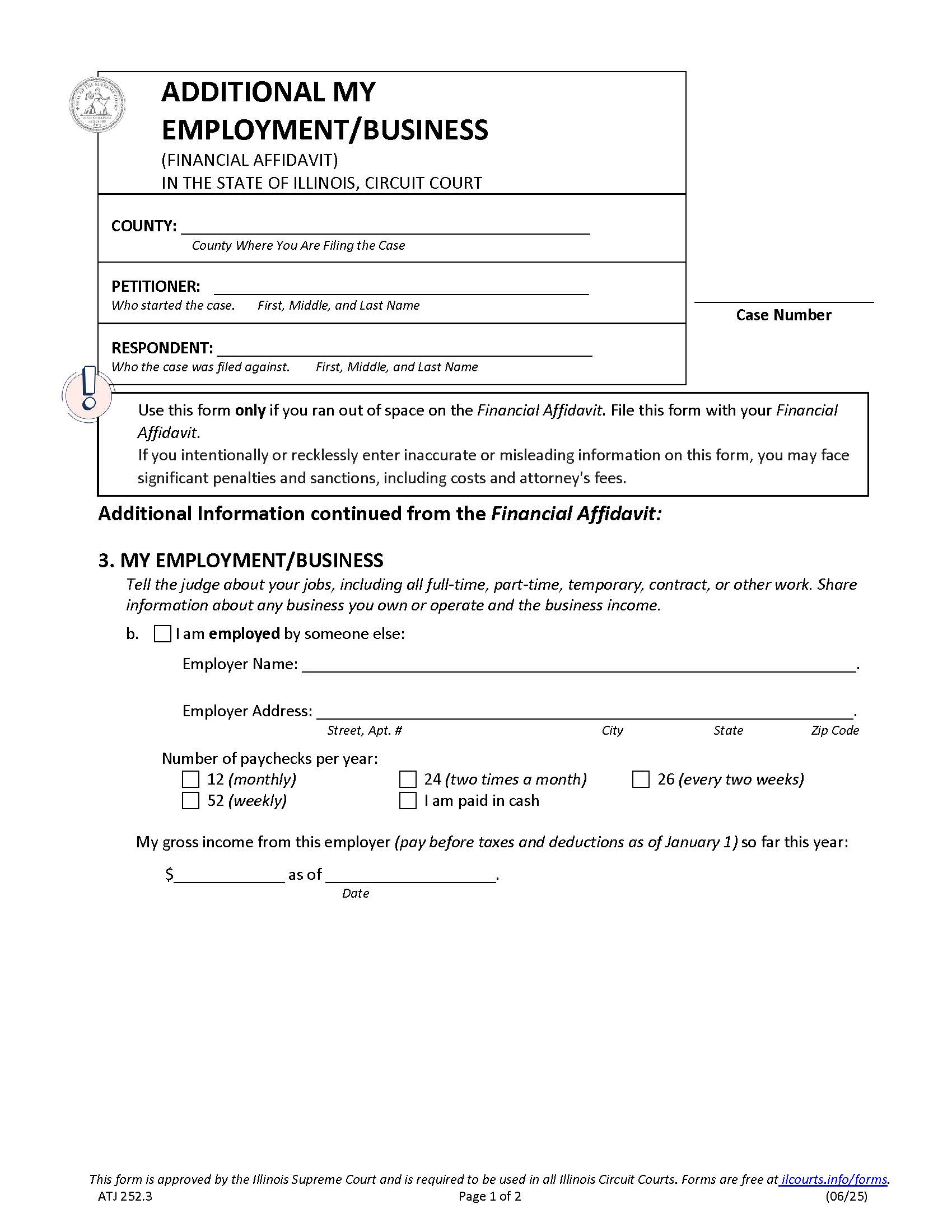 Additional My Employment Business (Financial Affidavit) {ATJ 252.3} | Pdf Fpdf Docx | Illinois