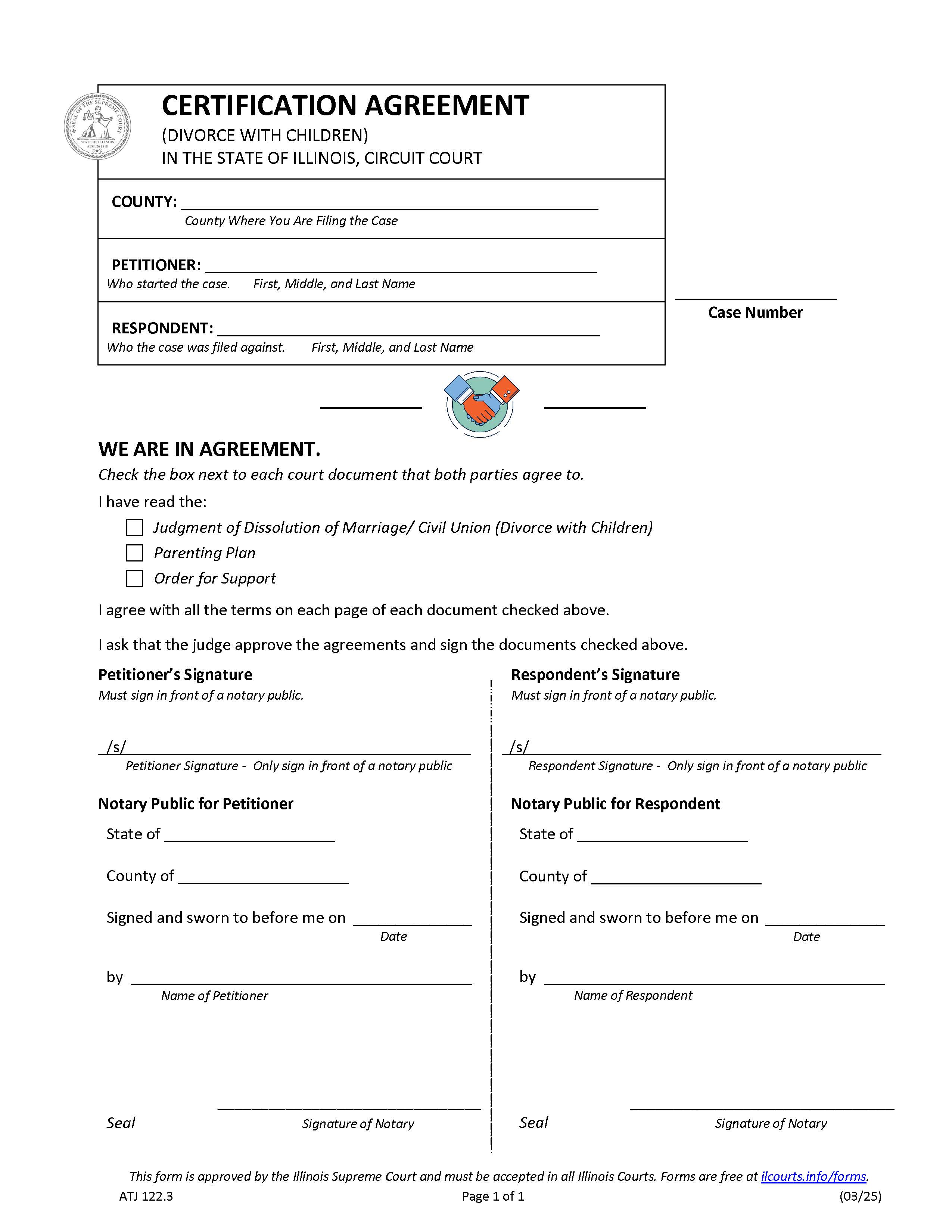 Certification Agreement {ATJ 122.3} | Pdf Fpdf Docx | Illinois