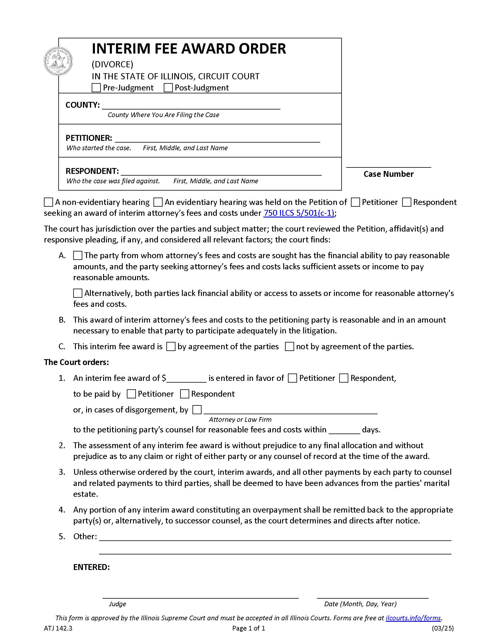 Interim Fee Award Order {ATJ 142.3} | Pdf Fpdf Docx | Illinois