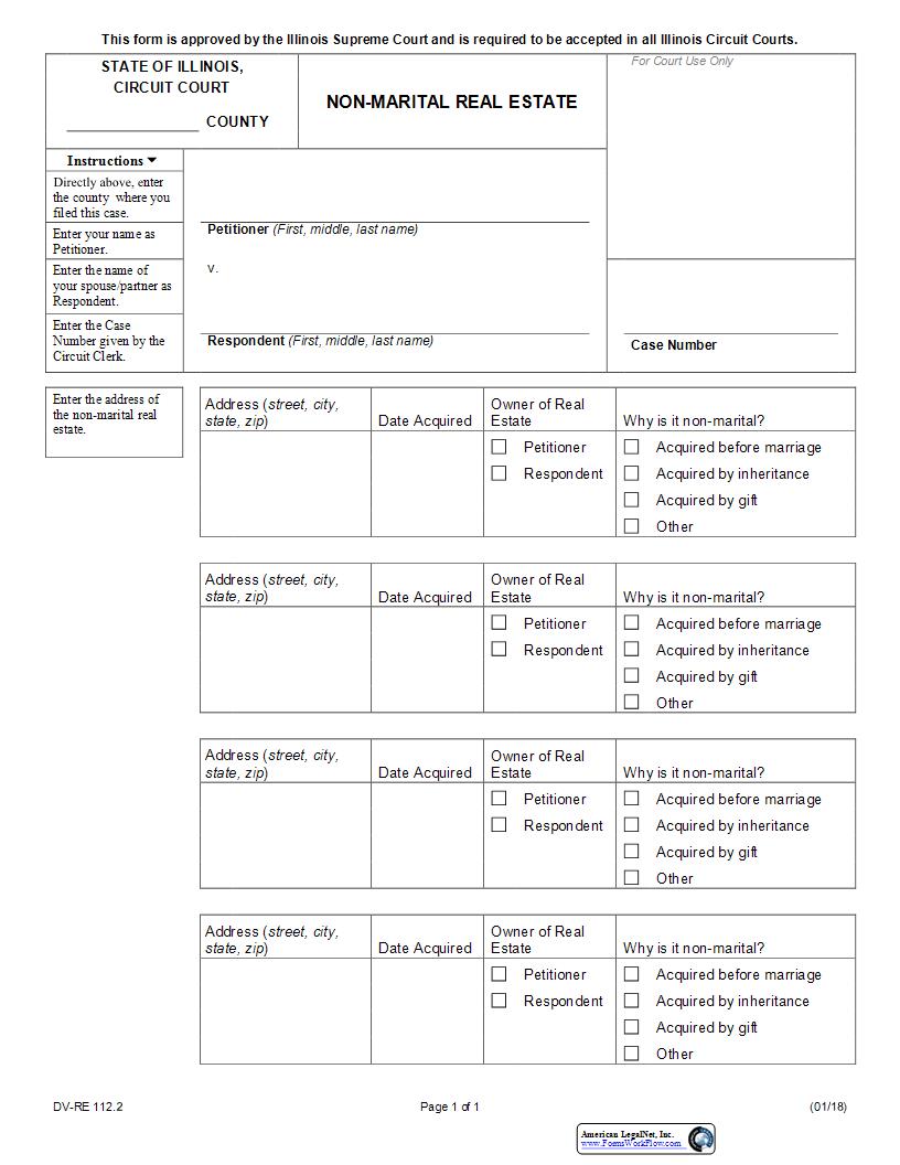 Nonmarital Real Estate {DV-RE 112.2} | Pdf Fpdf Docx | Illinois