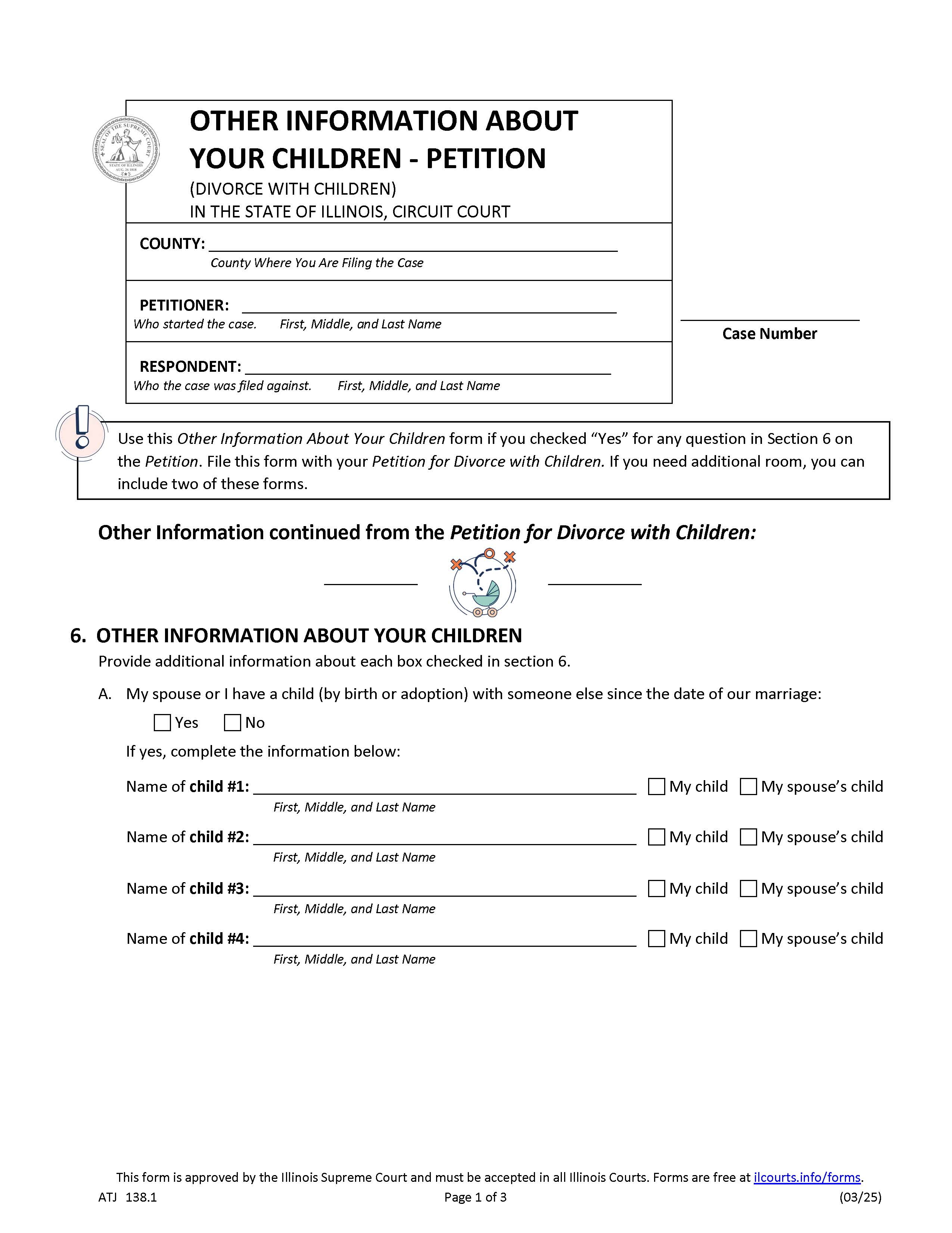 Other Information About Your Children - Petition (Divorce With Children) {ATJ 138.1} | Pdf Fpdf Docx | Illinois