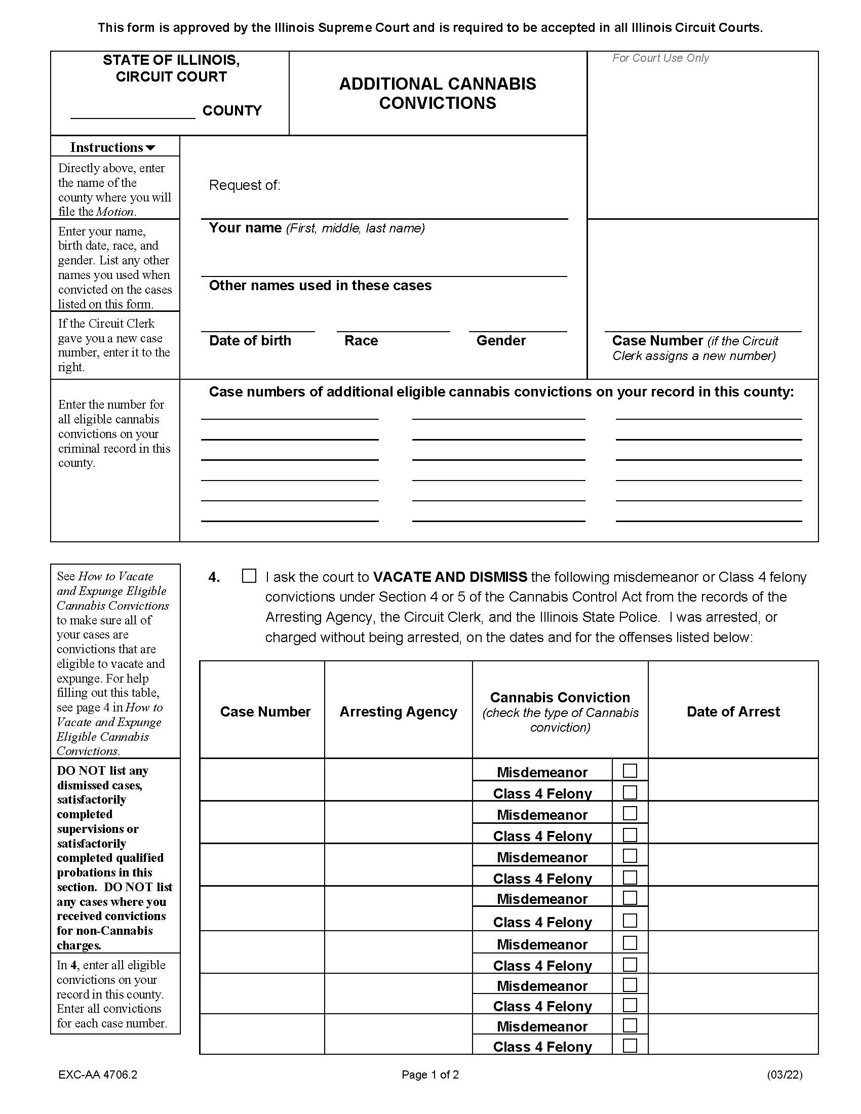 Additional Cannabis Convictions {EXC-AA 4706.2} | Pdf Fpdf Docx | Illinois