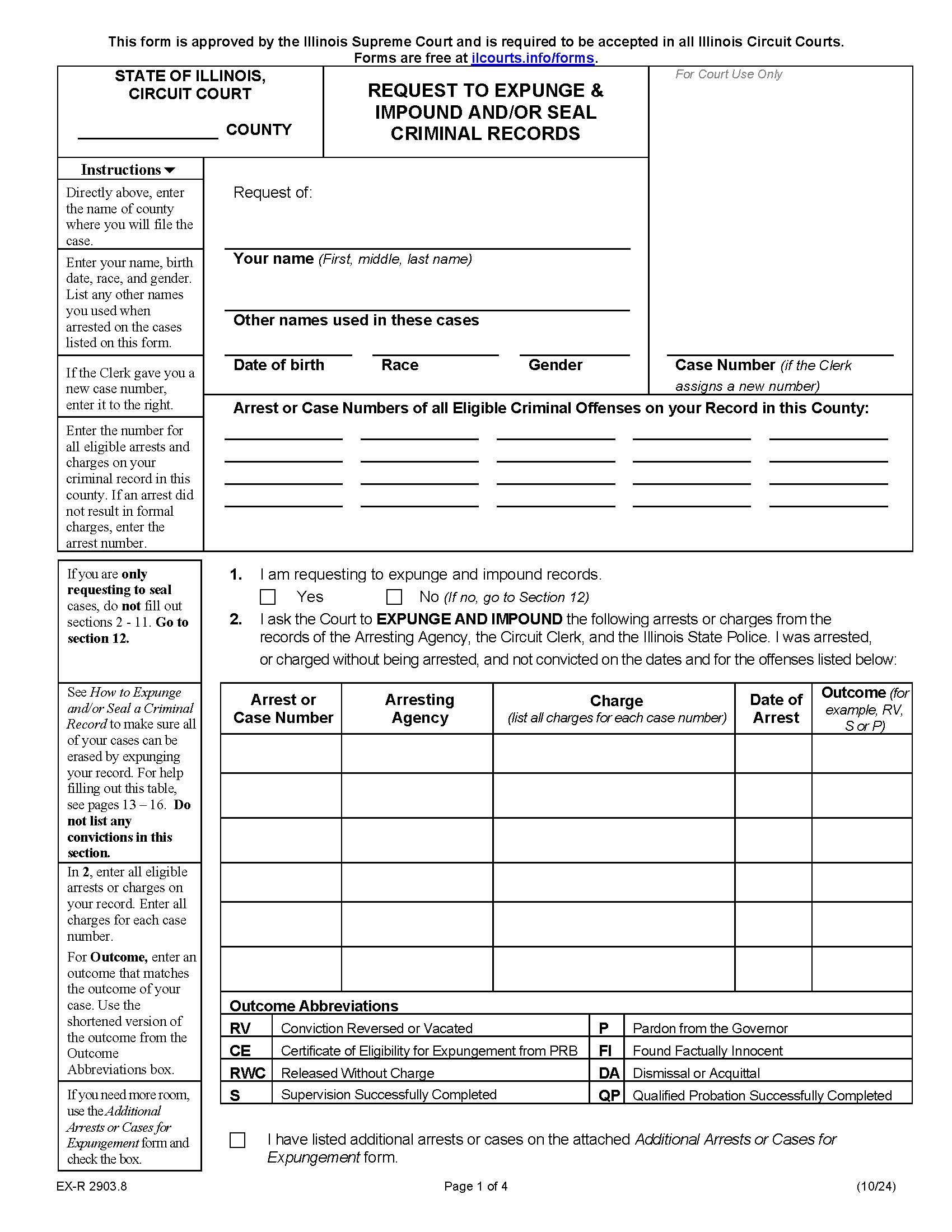 Request To Expunge Impound And Or Seal Criminal Records {EX-R 2903.8} | Pdf Fpdf Docx | Illinois