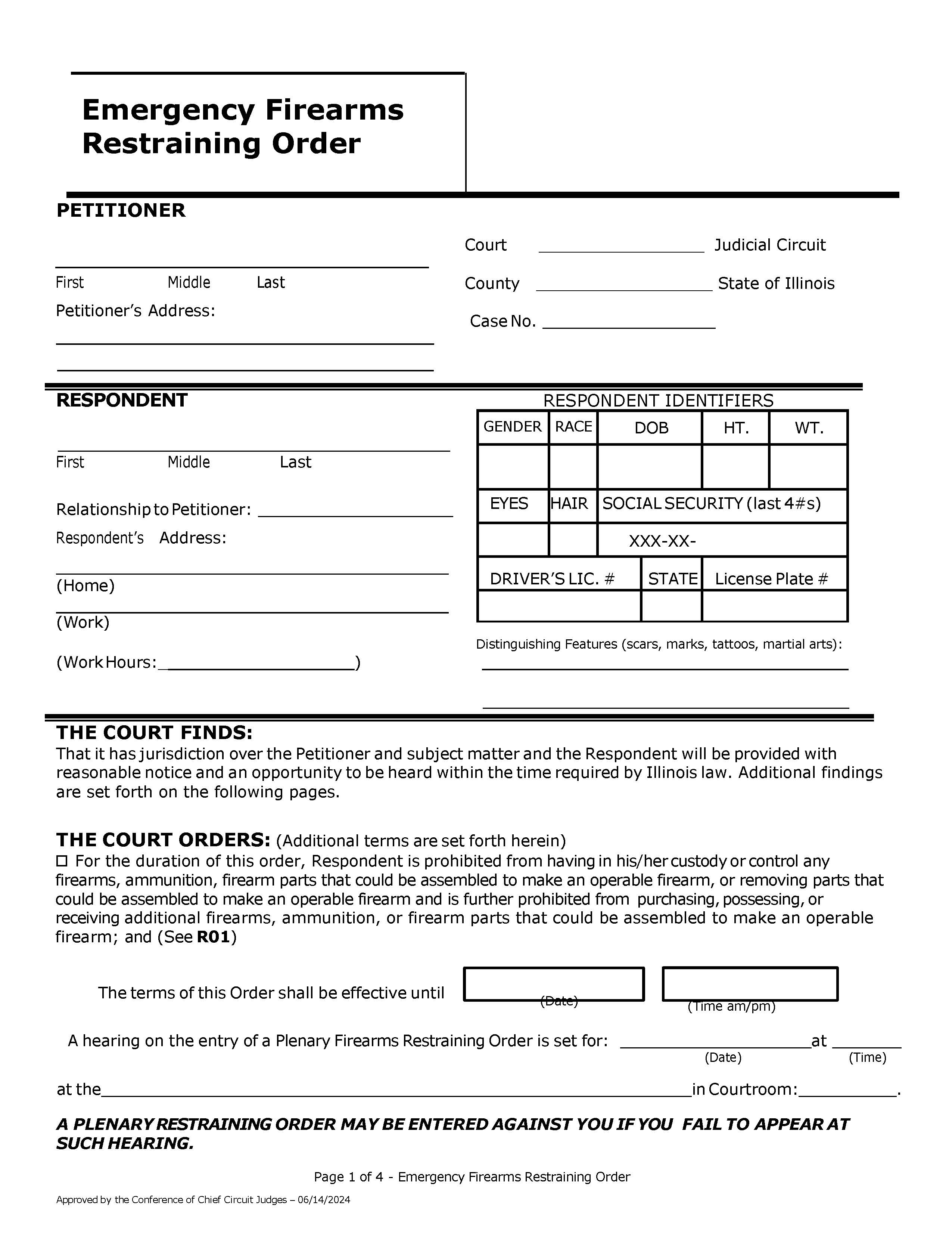 Emergency Firearms Restraining Order | Pdf Fpdf Docx | Illinois