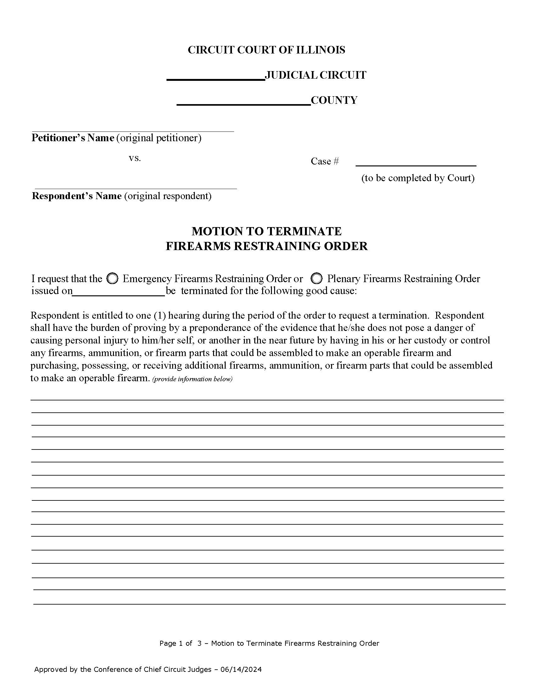 Motion To Terminate Firearms Restraining Order | Pdf Fpdf Docx | Illinois