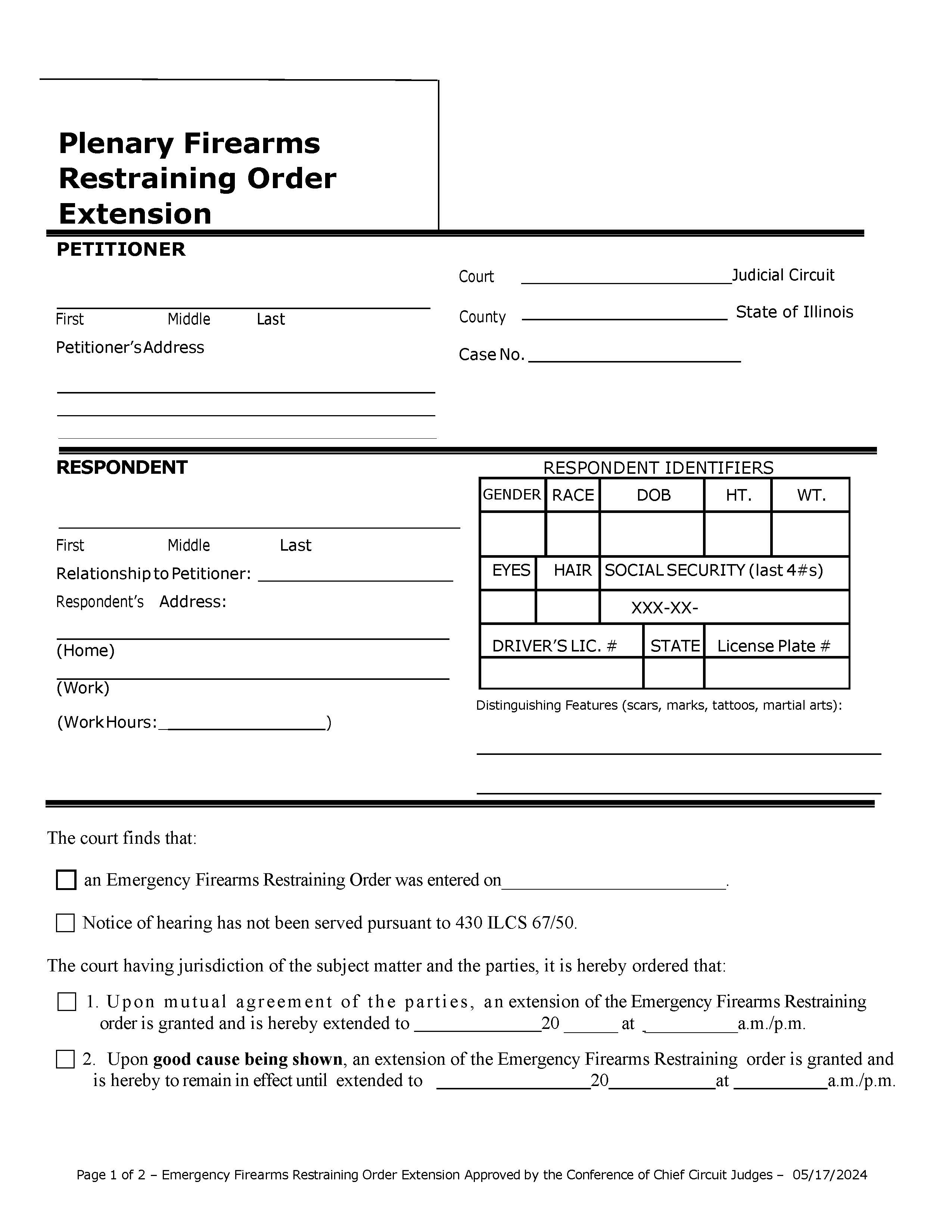 Plenary Firearms Restraining Order Extension | Pdf Fpdf Docx | Illinois