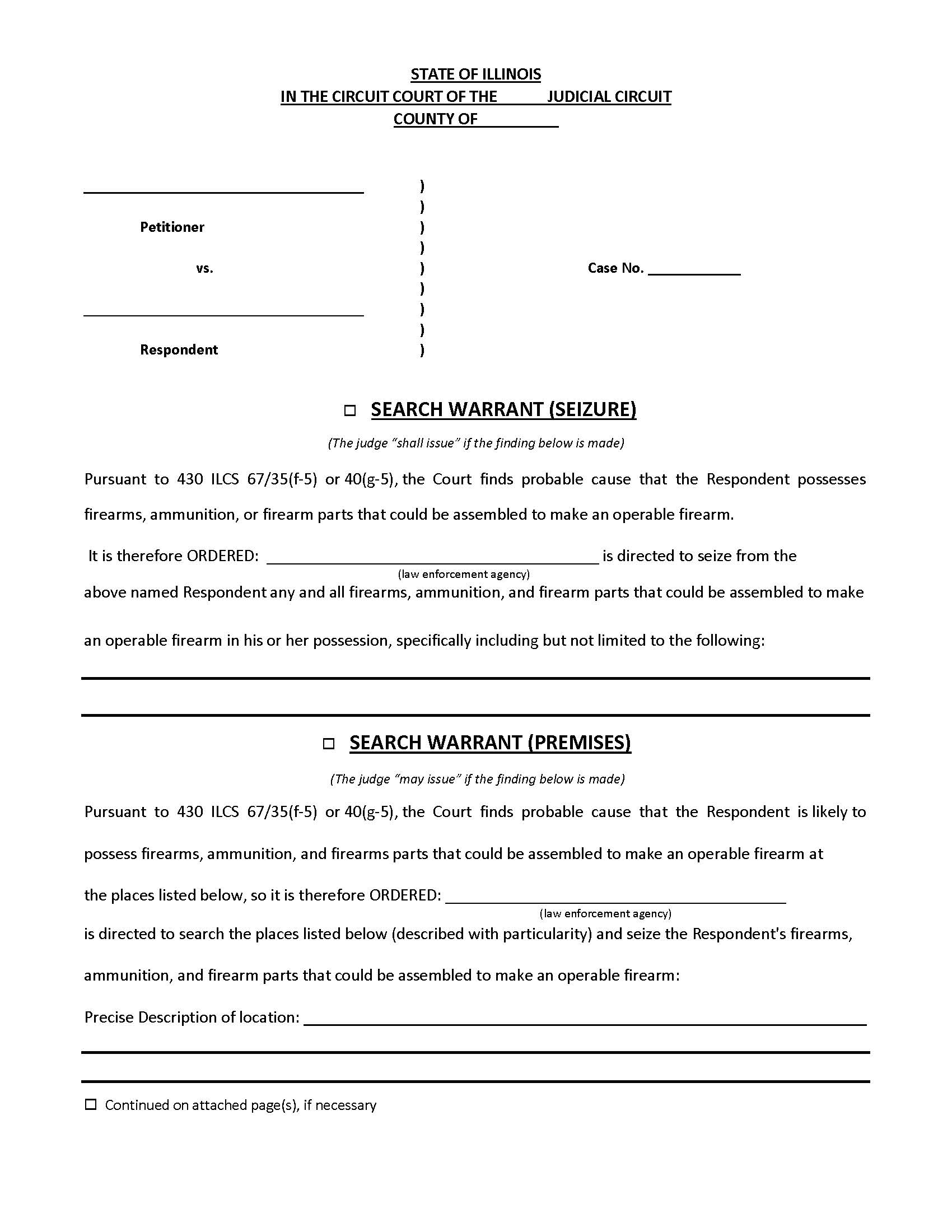 Search Warrant (Seizure) (Firearms Restraining Order) | Pdf Fpdf Docx | Illinois
