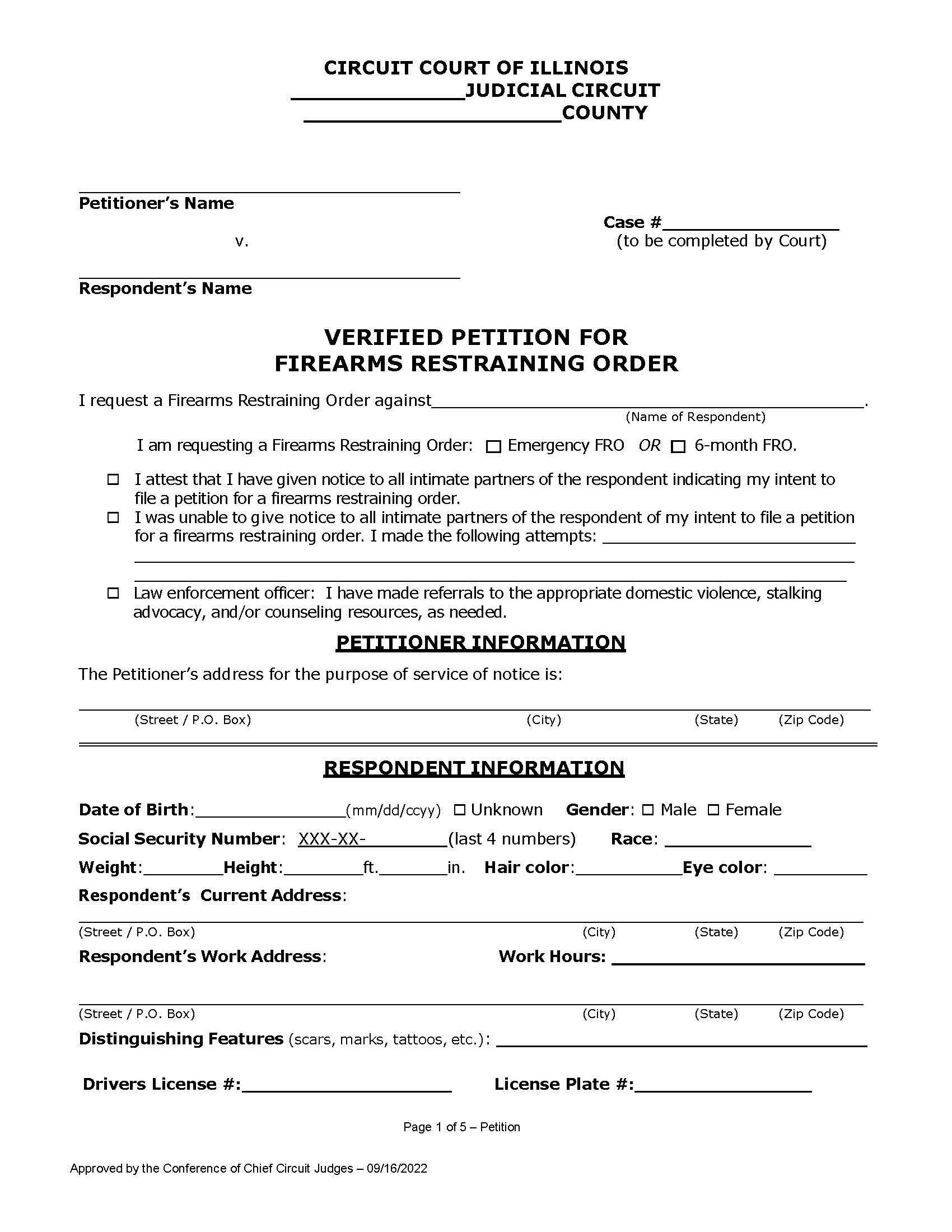 Verified Petition For Firearms Restraining Order | Pdf Fpdf Docx | Illinois