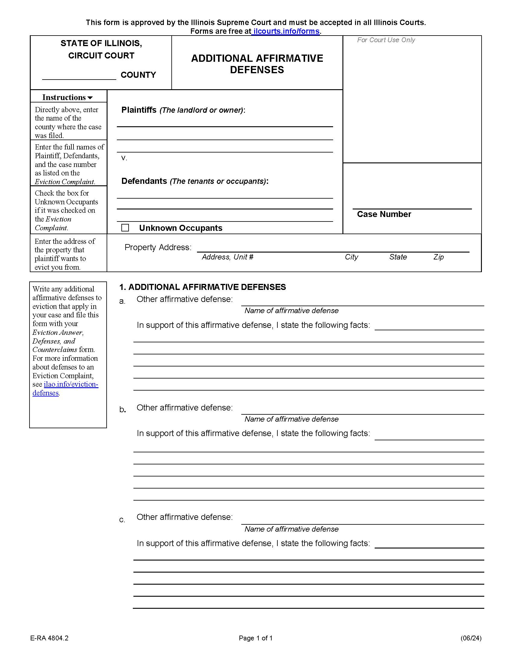 Additional Affirmative Defenses {E-RA 4804.2} | Pdf Fpdf Docx | Illinois