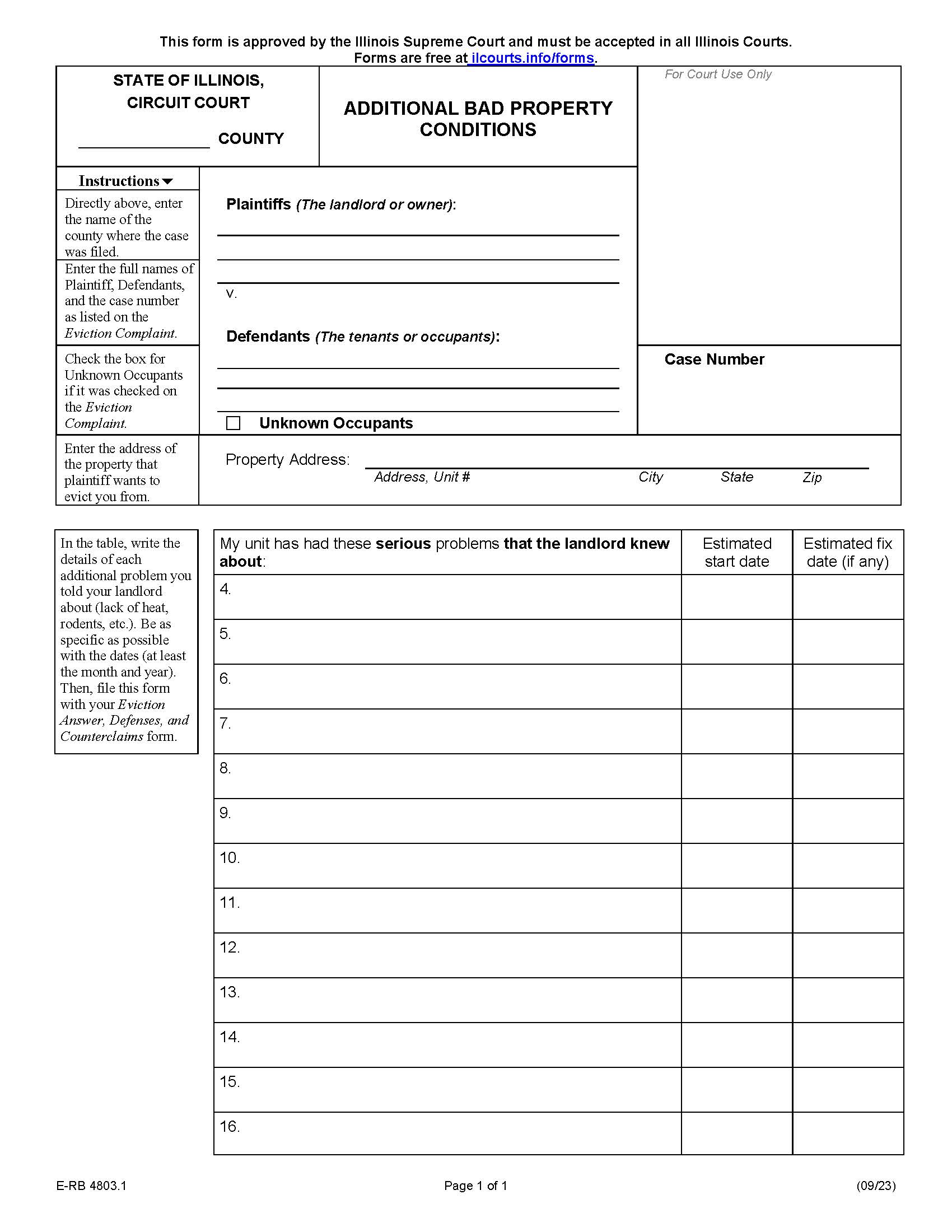 Additional Bad Property Conditions {E-RB 4803.1} | Pdf Fpdf Docx | Illinois