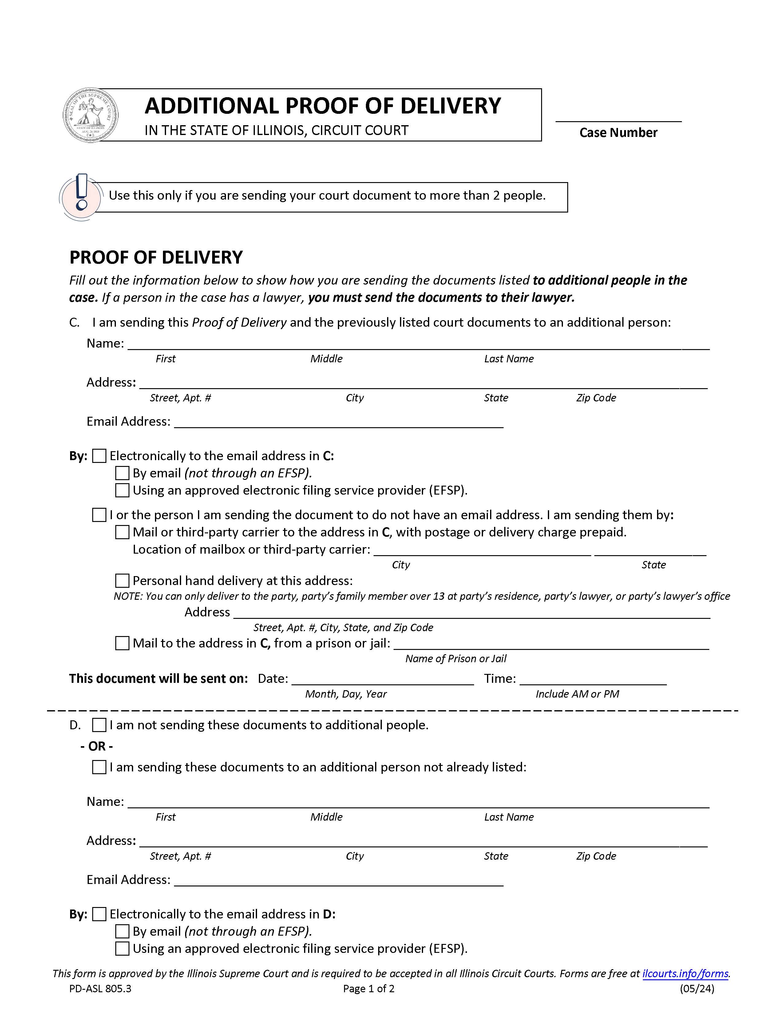 Additional Proof Of Delivery {PD-ASL 805.3} | Pdf Fpdf Docx | Illinois