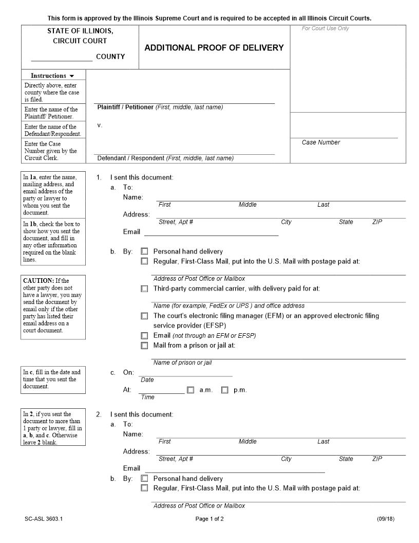 Additional Proof Of Delivery {SC-ASL 3606.1} | Pdf Fpdf Docx | Illinois
