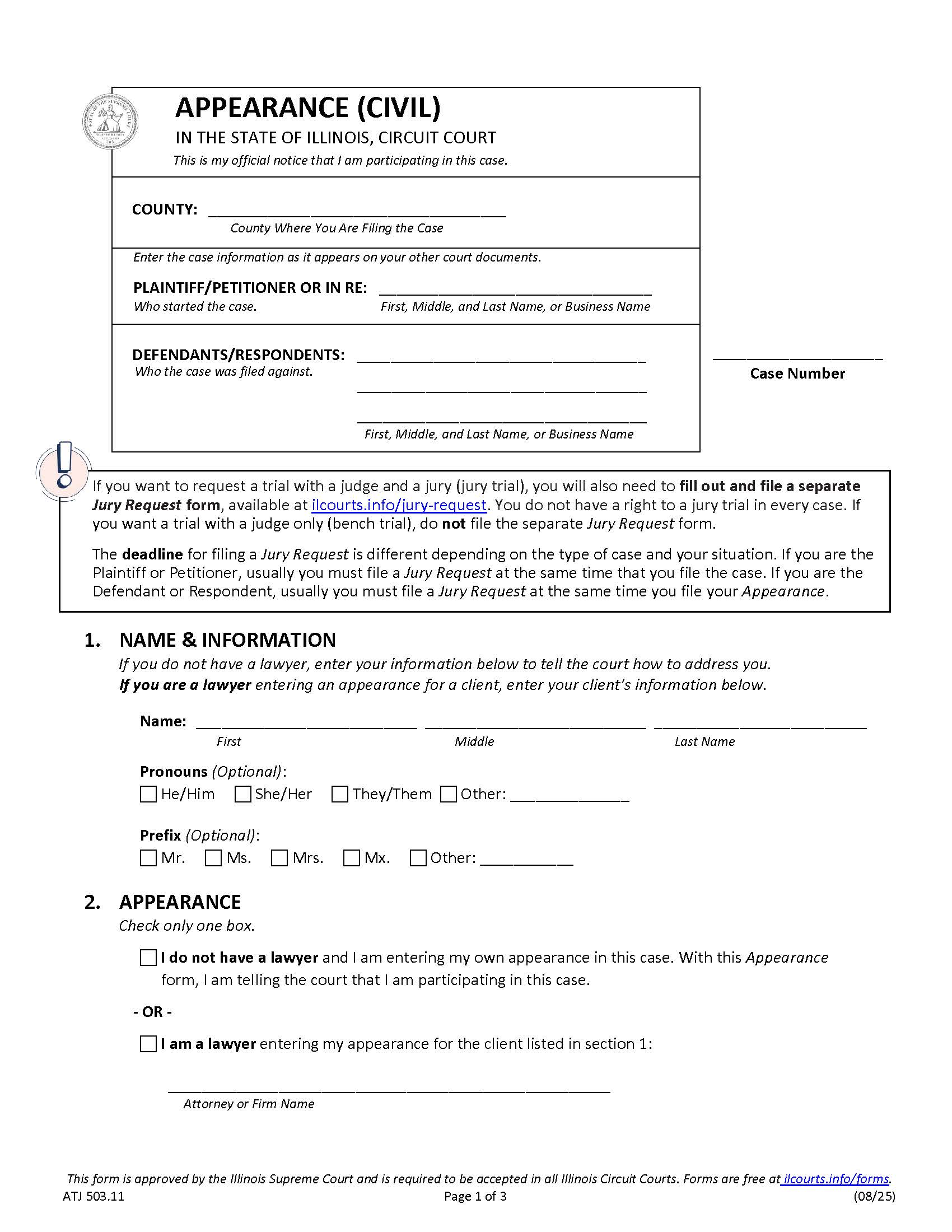 Appearance {ATJ 503.11} | Pdf Fpdf Docx | Illinois