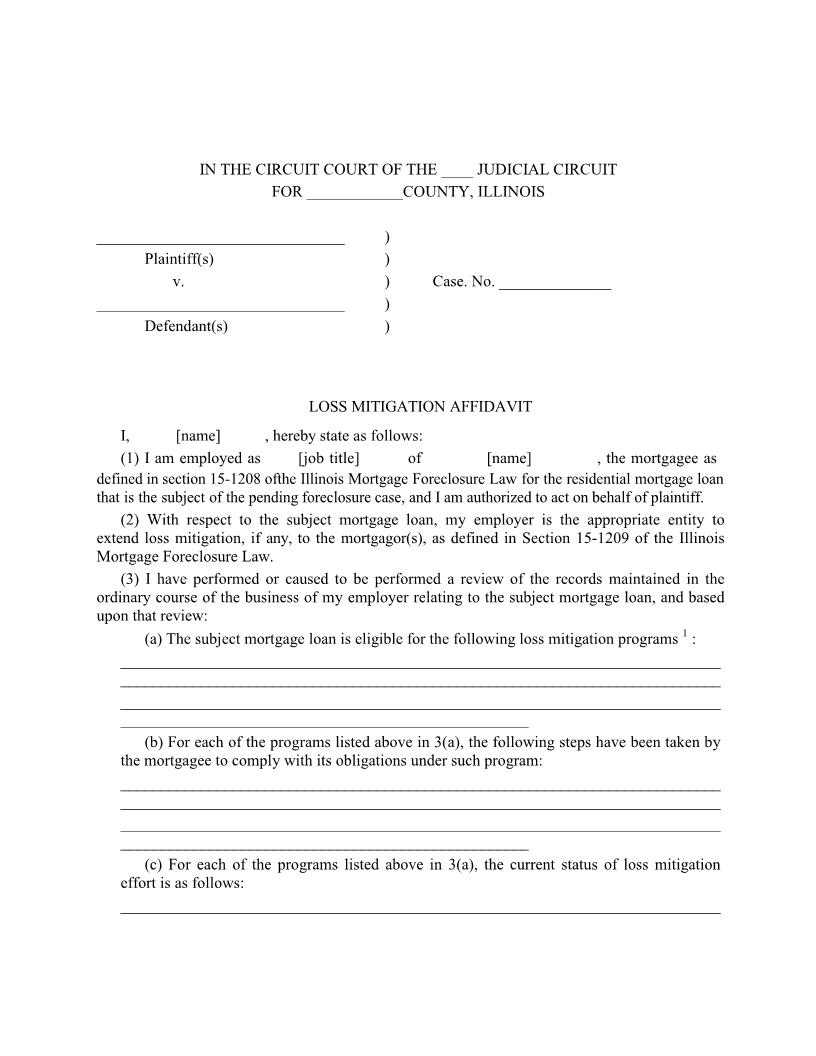 Loss Mitigation Affidavit (Supreme Court Rule 114) | Pdf Fpdf Docx | Illinois