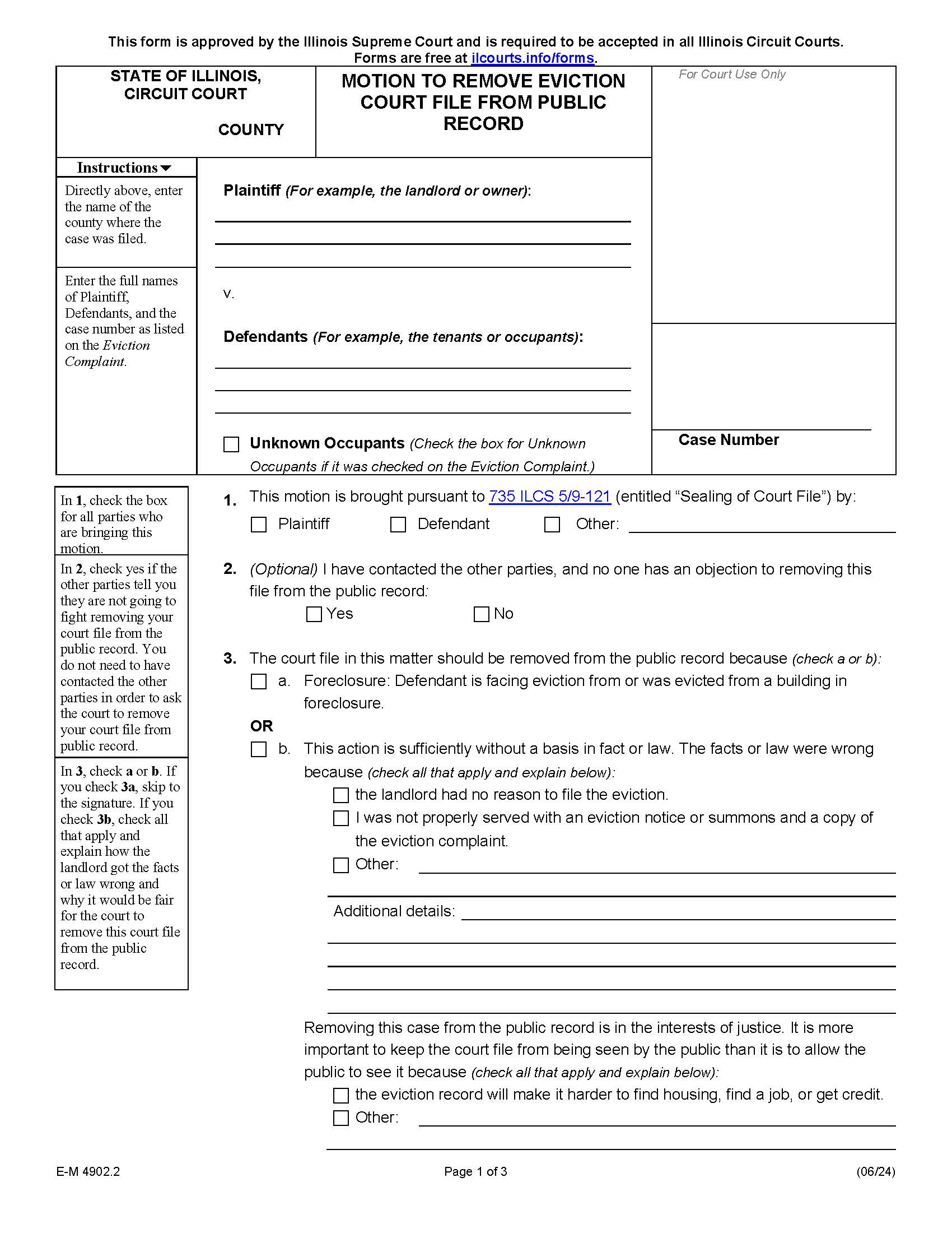 Motion To Remove Eviction Court File From Public Record {E-M 4902.2} | Pdf Fpdf Docx | Illinois