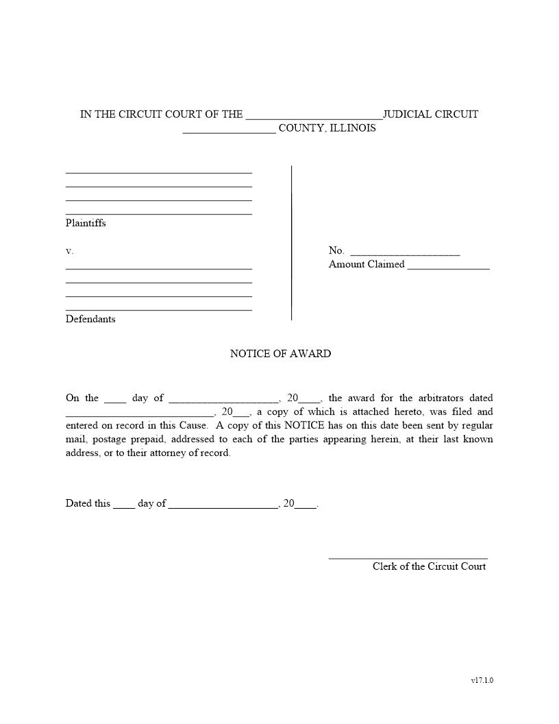 Notice Of Award (Arbitration - Supreme Court Rule 94) | Pdf Fpdf Docx | Illinois
