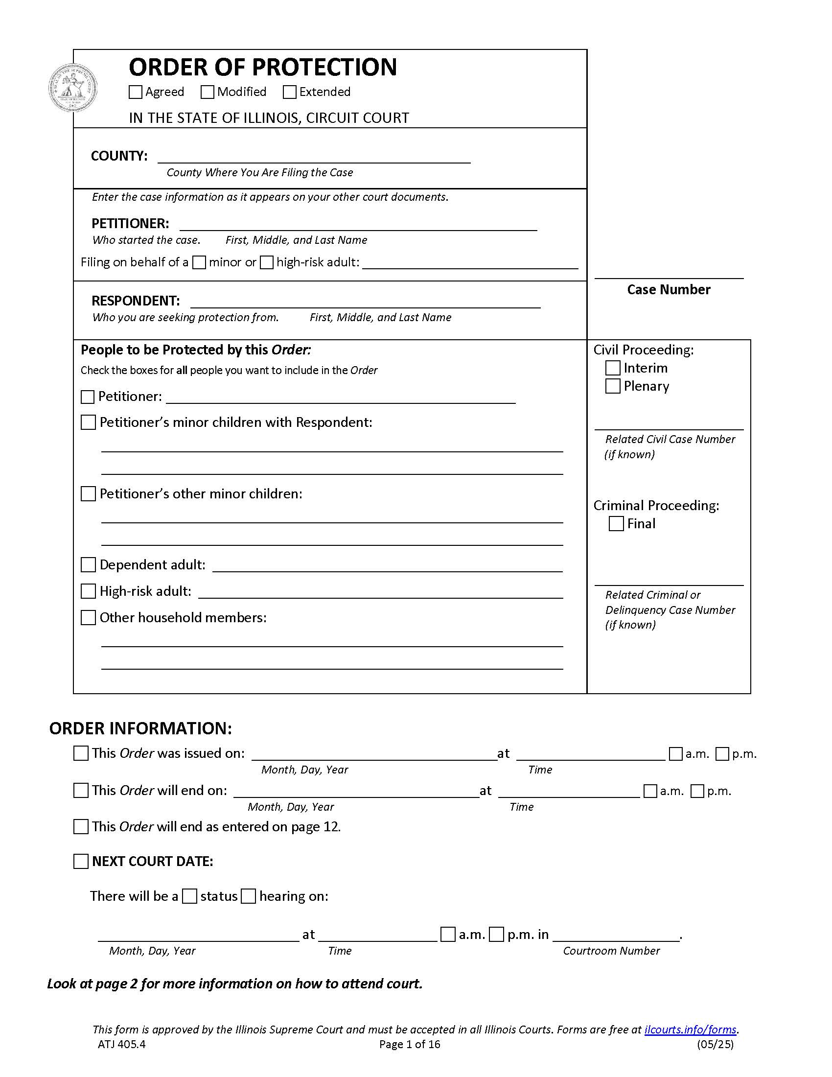 Order Of Protection {ATJ 405.4} | Pdf Fpdf Docx | Illinois