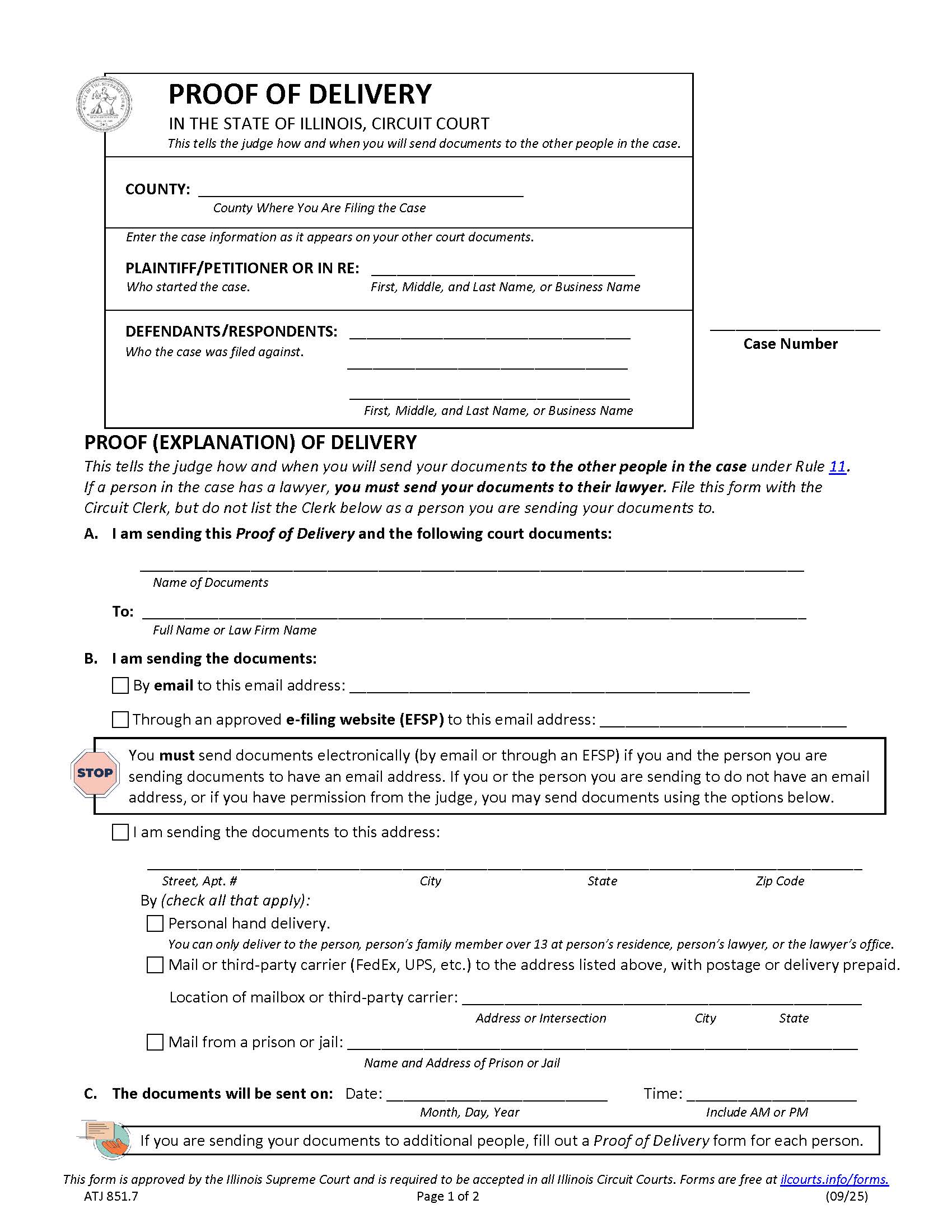 Proof Of Delivery {ATJ 851.7} | Pdf Fpdf Docx | Illinois