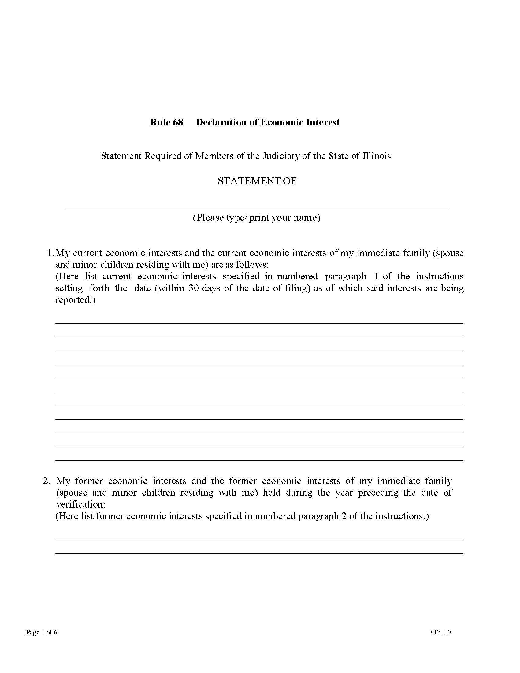 Rule 68 Declaration Of Economic Interest | Pdf Fpdf Docx | Illinois