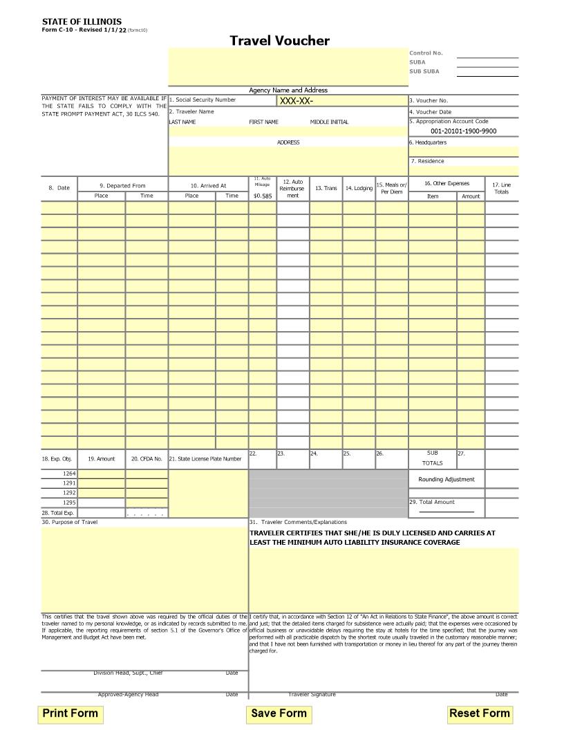 Travel Voucher {C-10} | Pdf Fpdf Docx | Illinois