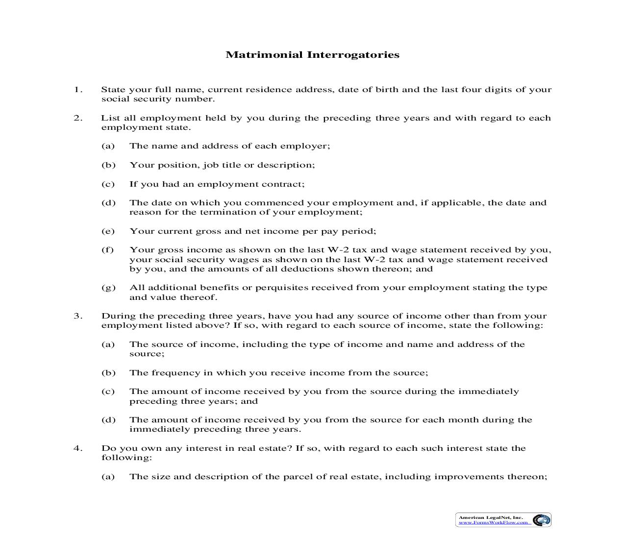 Matrimonial Interrogatories | Pdf Fpdf Doc Docx | Illinois