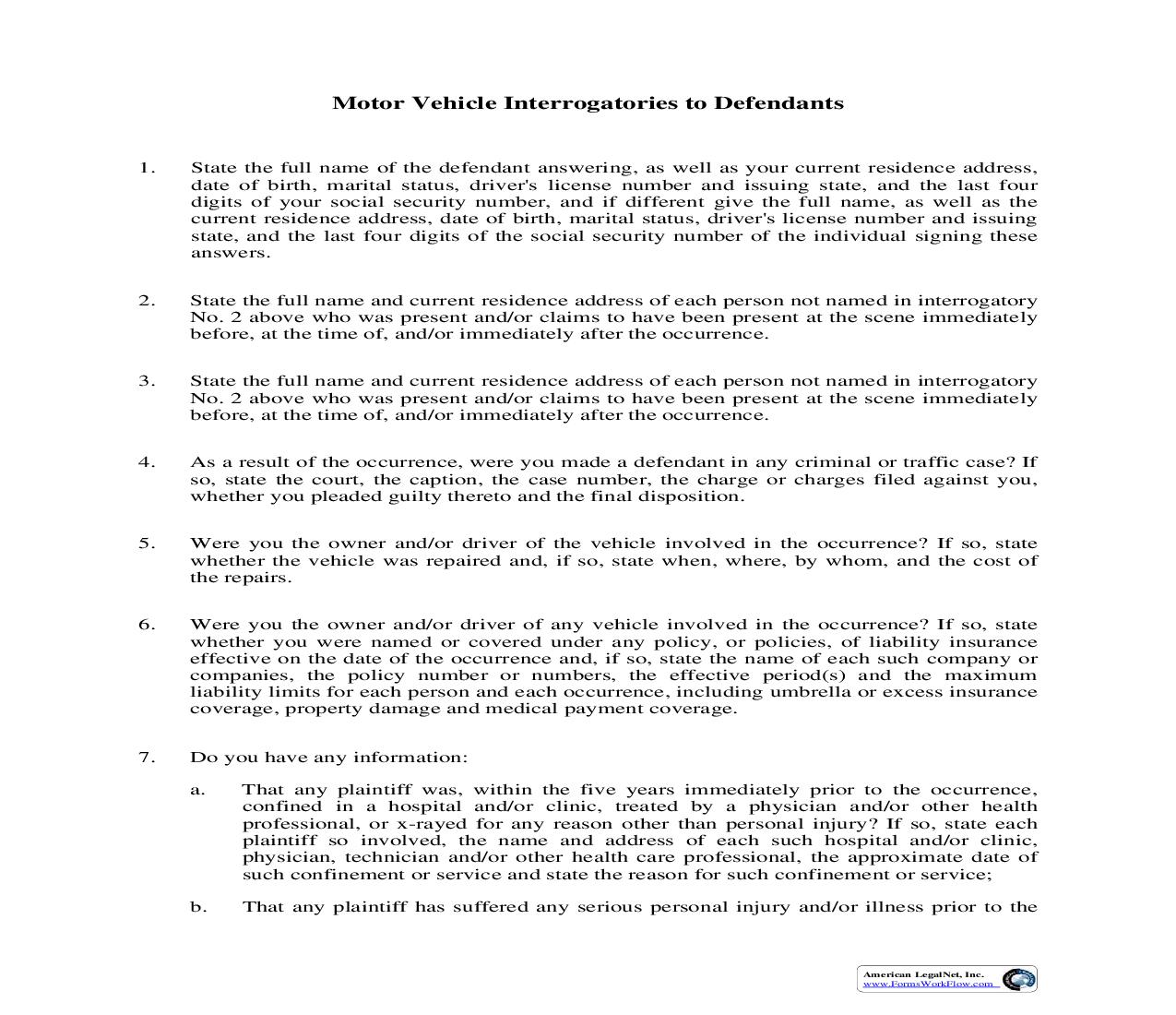 Motor Vehicle Interrogatories To Defendants | Pdf Fpdf Doc Docx | Illinois