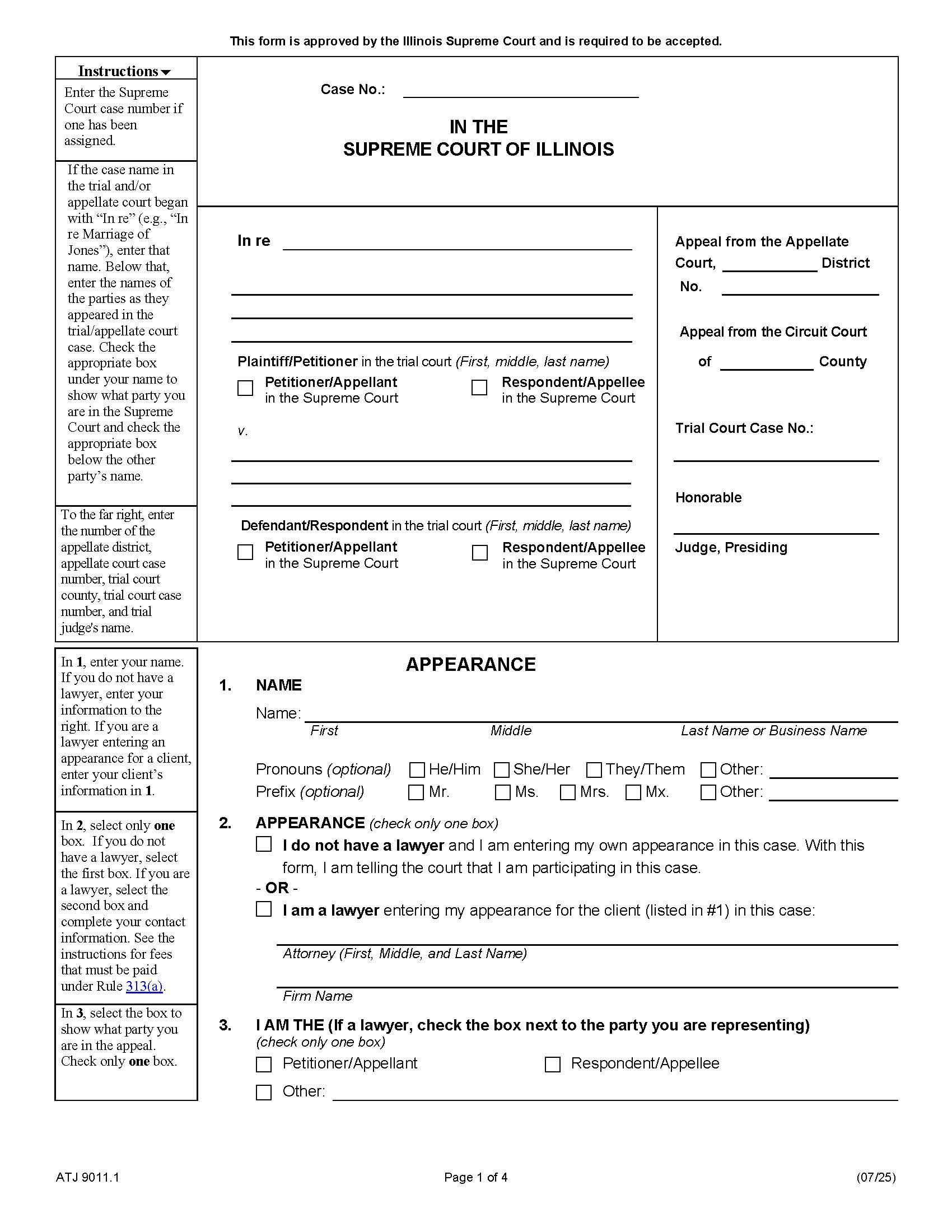 Appearance {ATJ 9011.1} | Pdf Fpdf Docx | Illinois