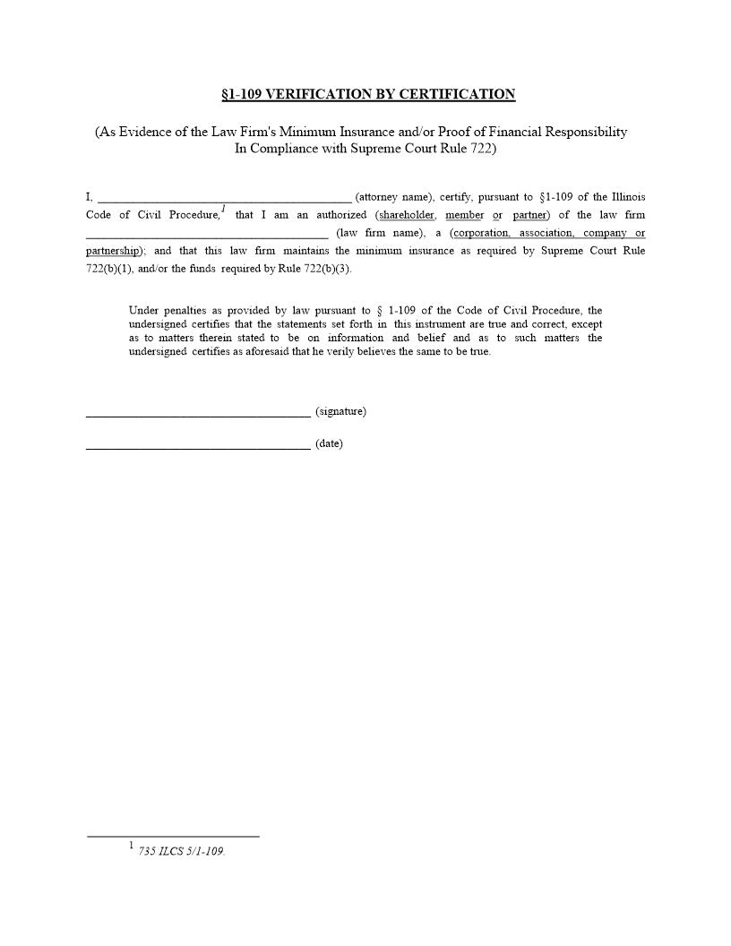 Section 1-109 Verification By Certification | Pdf Fpdf Docx | Illinois