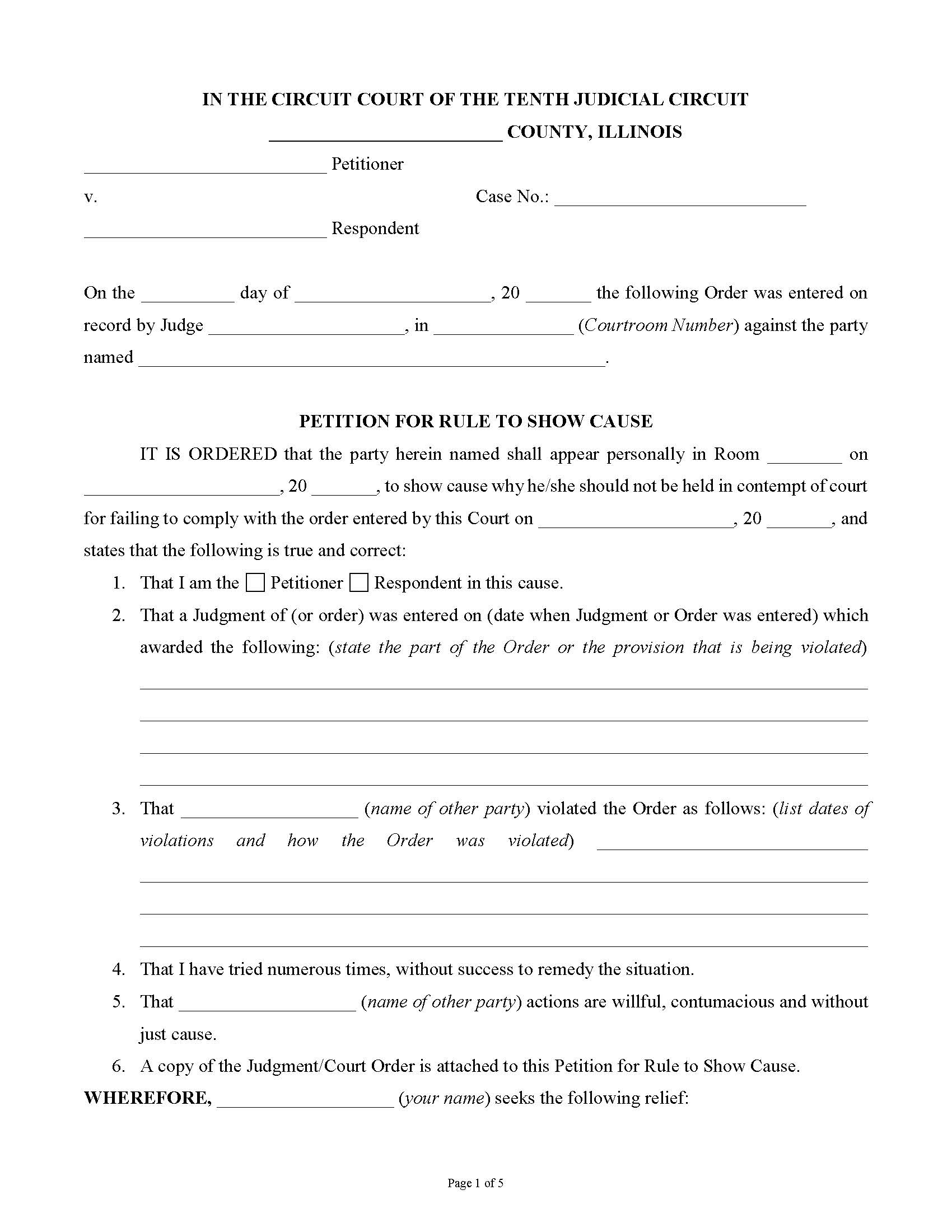 Petition For Rule To Show Cause And Order {IL10JC-PRSC} | Pdf Fpdf Docx | Illinois