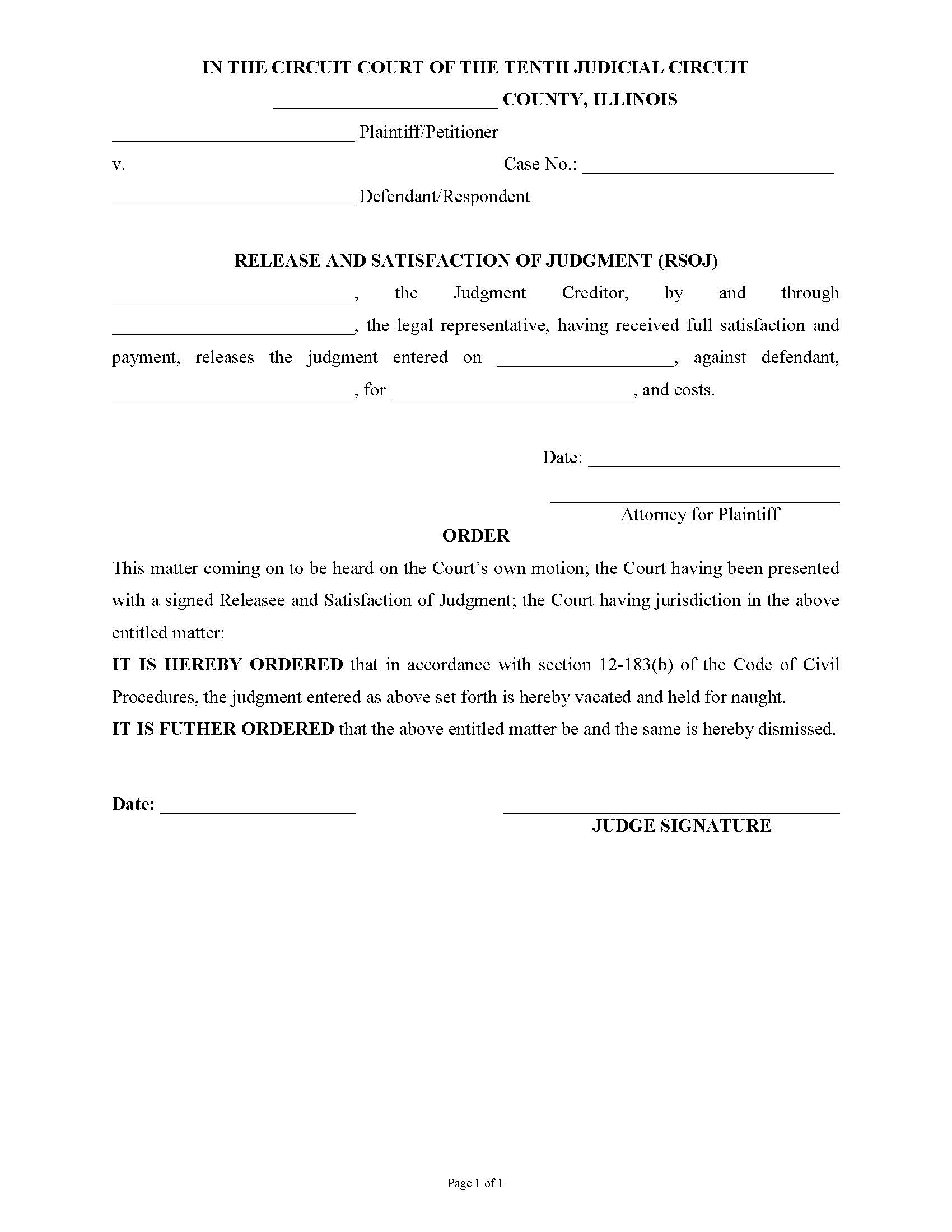 Release And Satisfaction Of Judgment | Pdf Fpdf Docx | Illinois