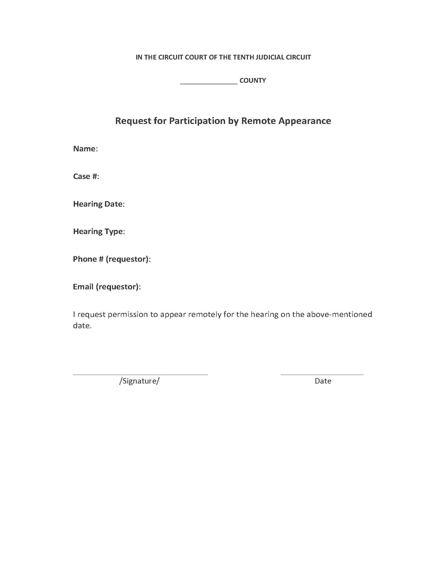 Request For Participation By Remote Appearance | Pdf Fpdf Docx | Illinois