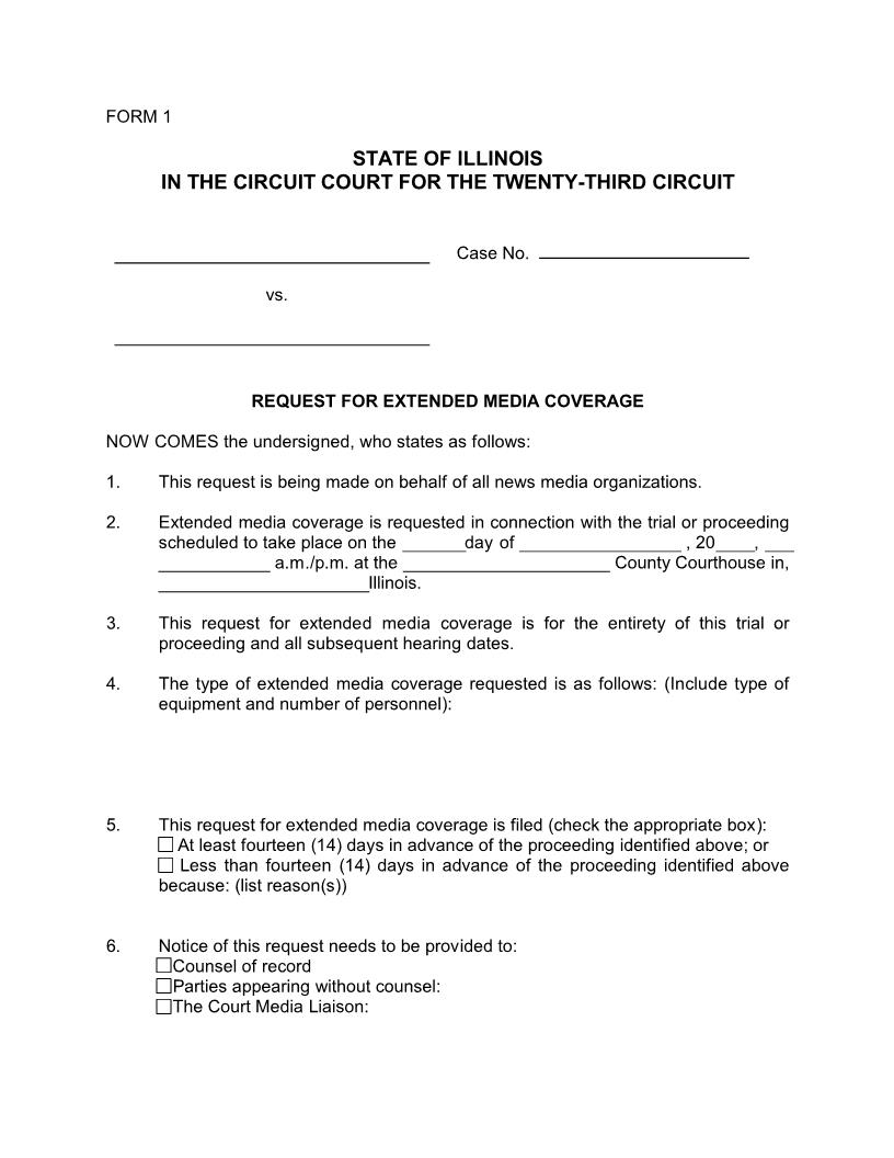 Request For Extended Media Coverage {Form1} | Pdf Fpdf Doc Docx | Illinois