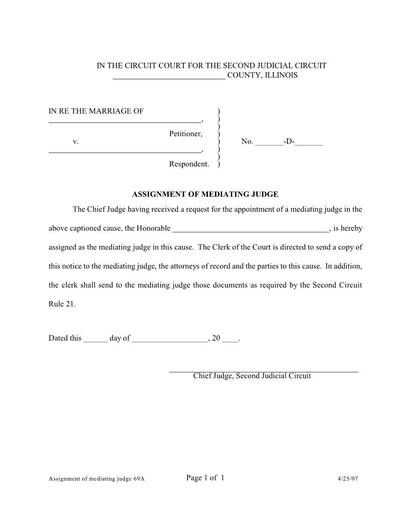 Assignment Of Mediating Judge {69A} | Pdf Fpdf Docx | Illinois