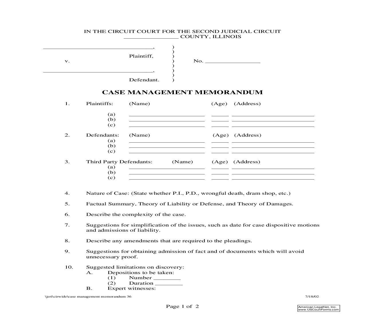 Case Management Memorandum {36} | Pdf Fpdf Doc Docx | Illinois