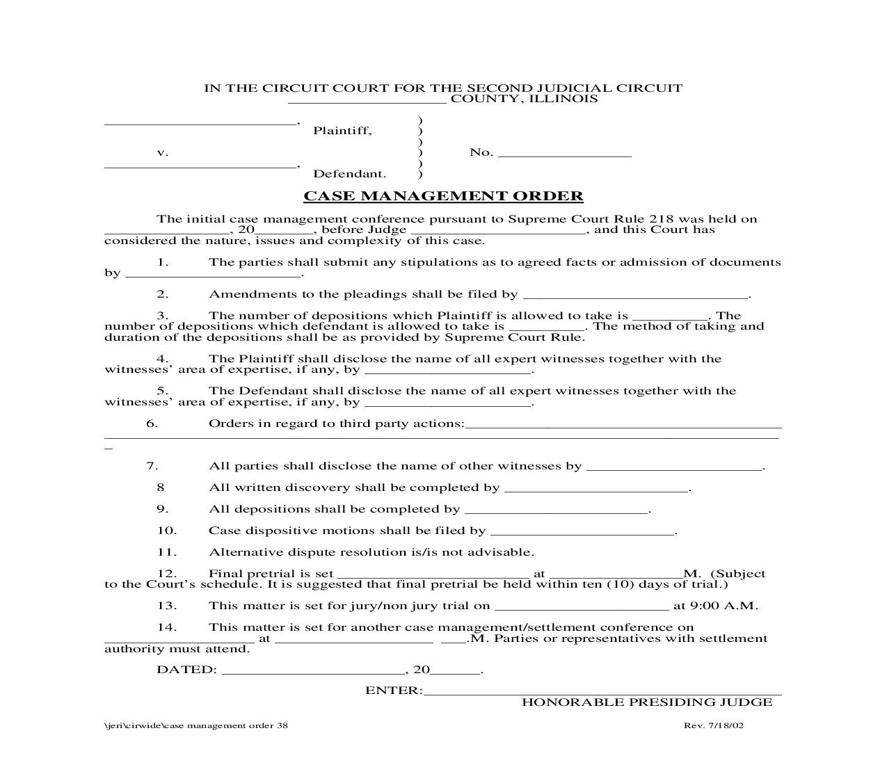 Case Management Order {38} | Pdf Fpdf Doc Docx | Illinois
