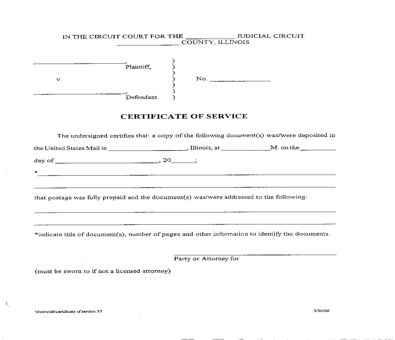 Certificate Of Service {37} | Pdf Fpdf Doc Docx | Illinois