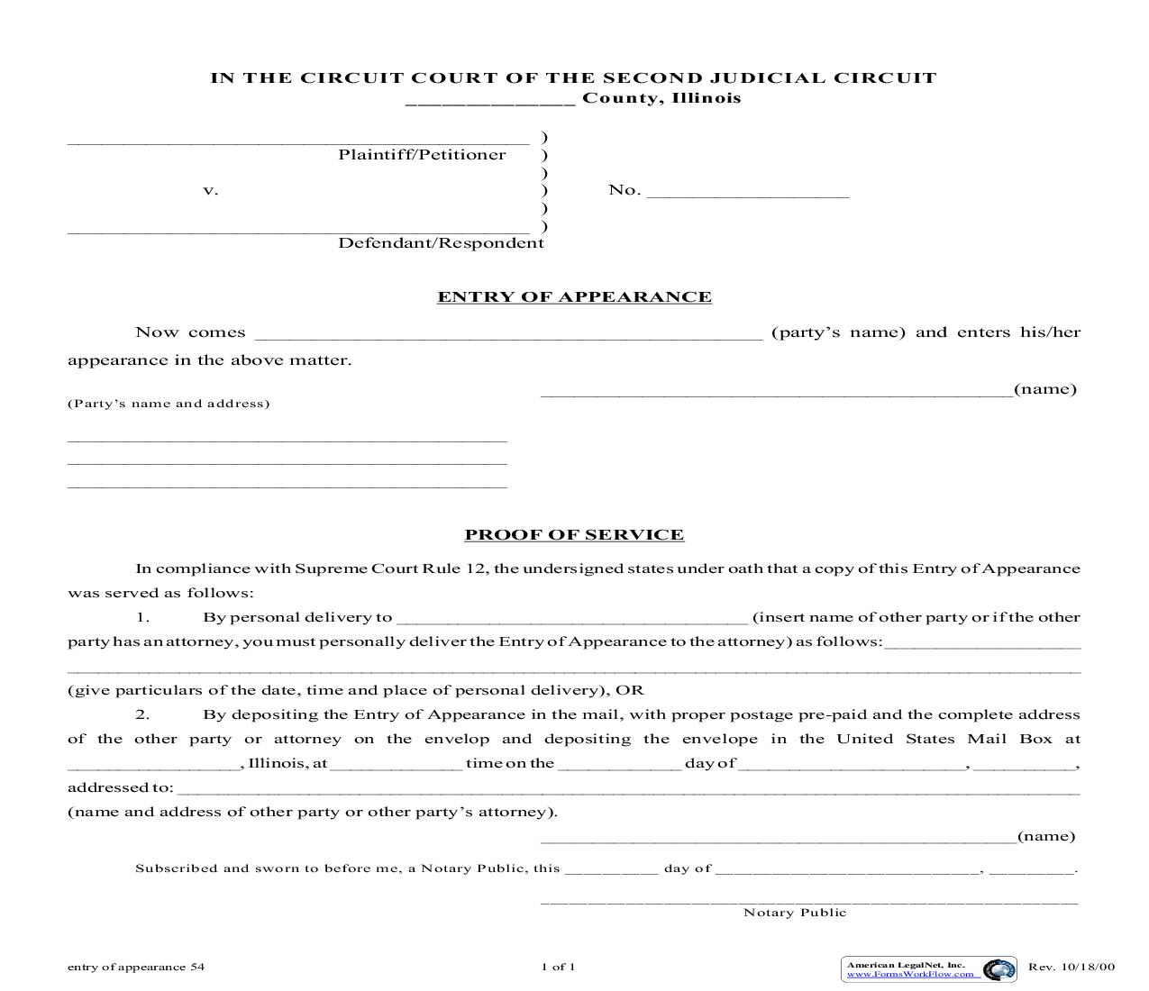 Entry Of Appearance | Pdf Fpdf Doc Docx | Illinois