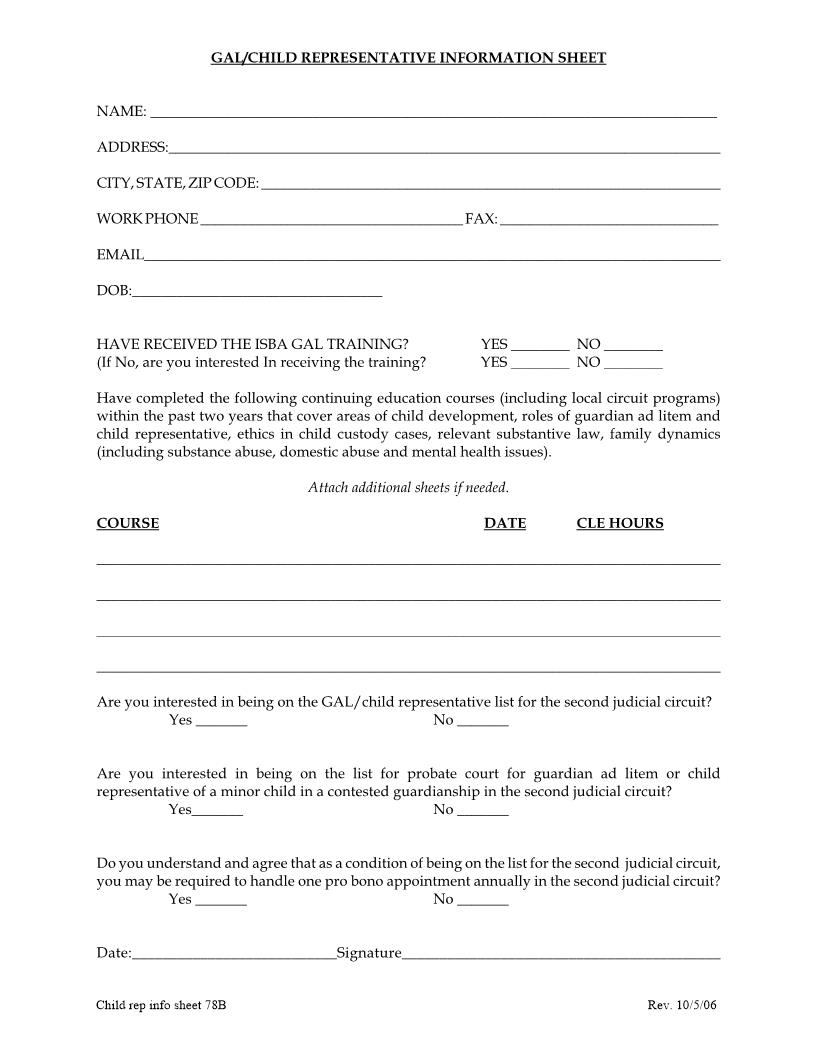GAL-Child Representative Information Sheet | Pdf Fpdf Docx | Illinois