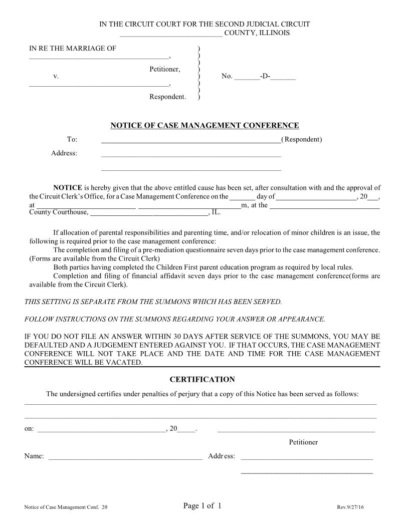 Notice Of Case Management Conference {20} | Pdf Fpdf Doc Docx | Illinois