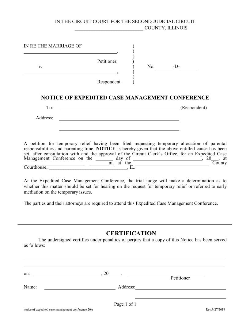 Notice Of Expedited Case Management Conference {20A} | Pdf Fpdf Doc Docx | Illinois