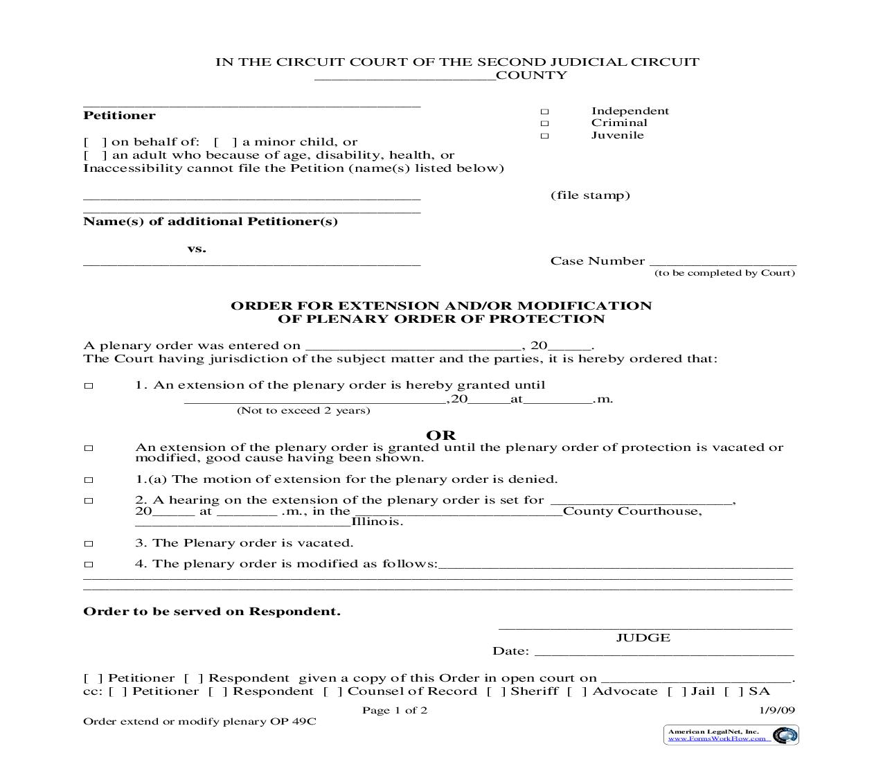Order For Extension And-Or Modification Of Plenary Order Of Protection {49C} | Pdf Fpdf Doc Docx | Illinois