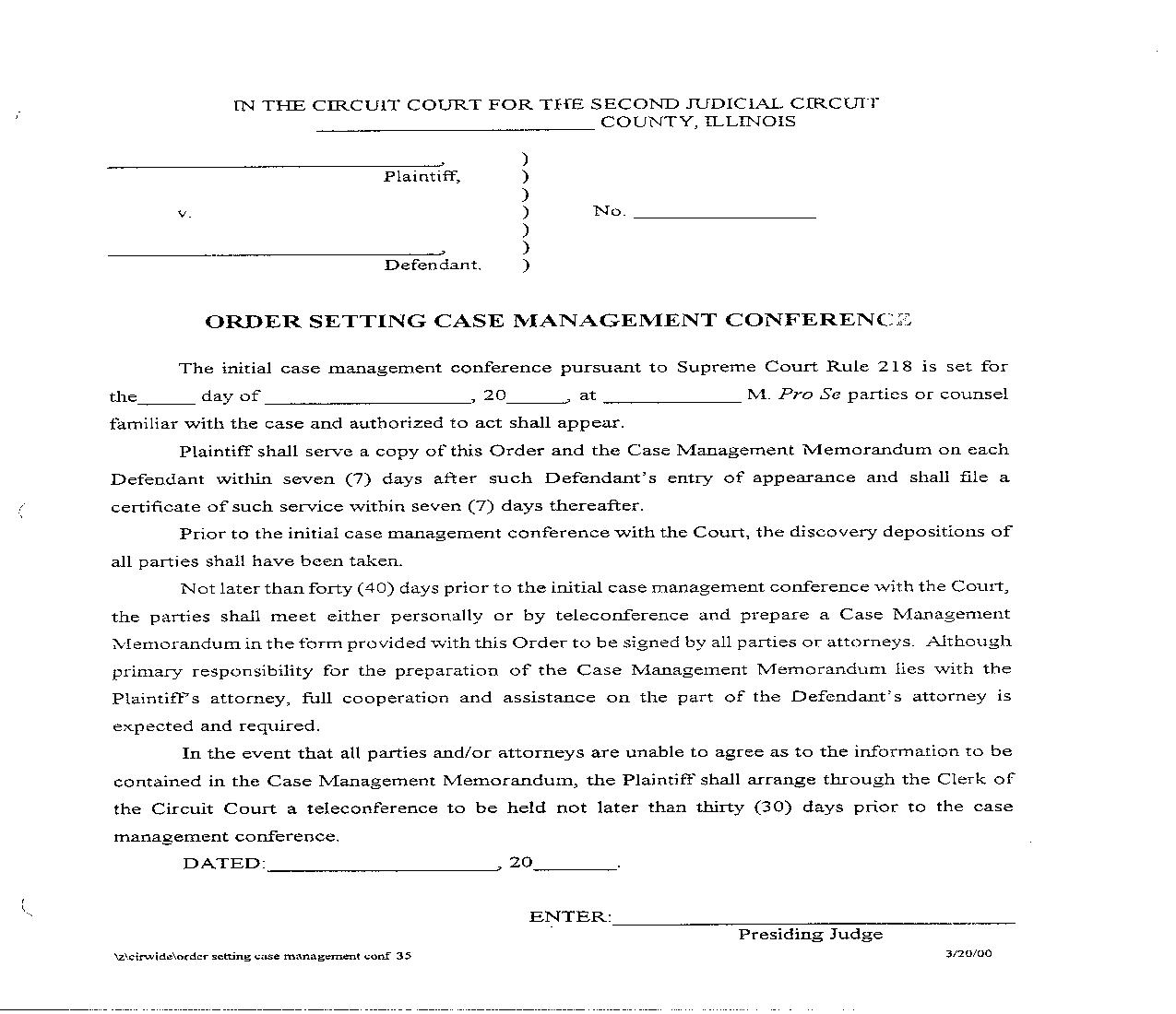 Order Setting Case Management Conference {35} | Pdf Fpdf Doc Docx | Illinois