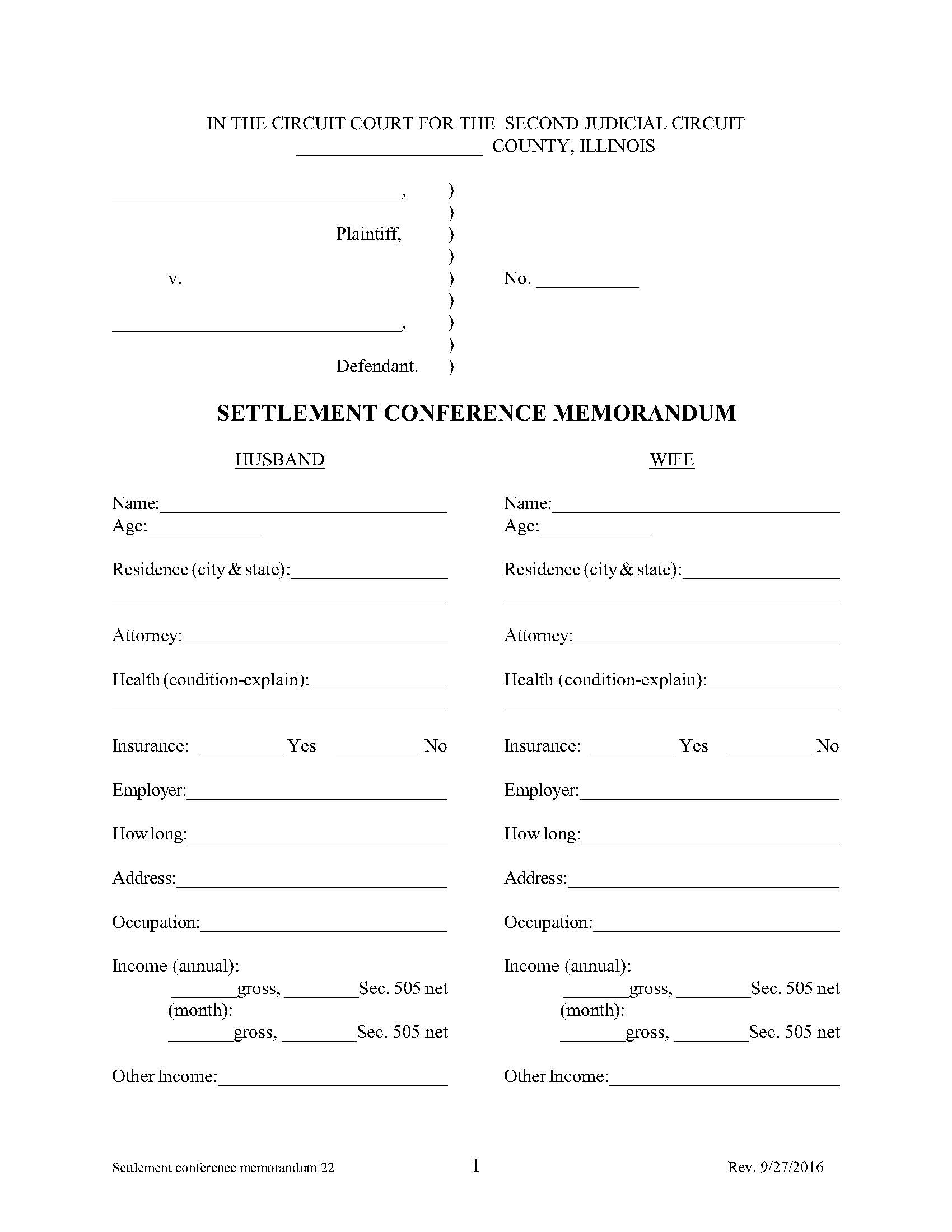 Settlement Conference Memorandum {22} | Pdf Fpdf Doc Docx | Illinois