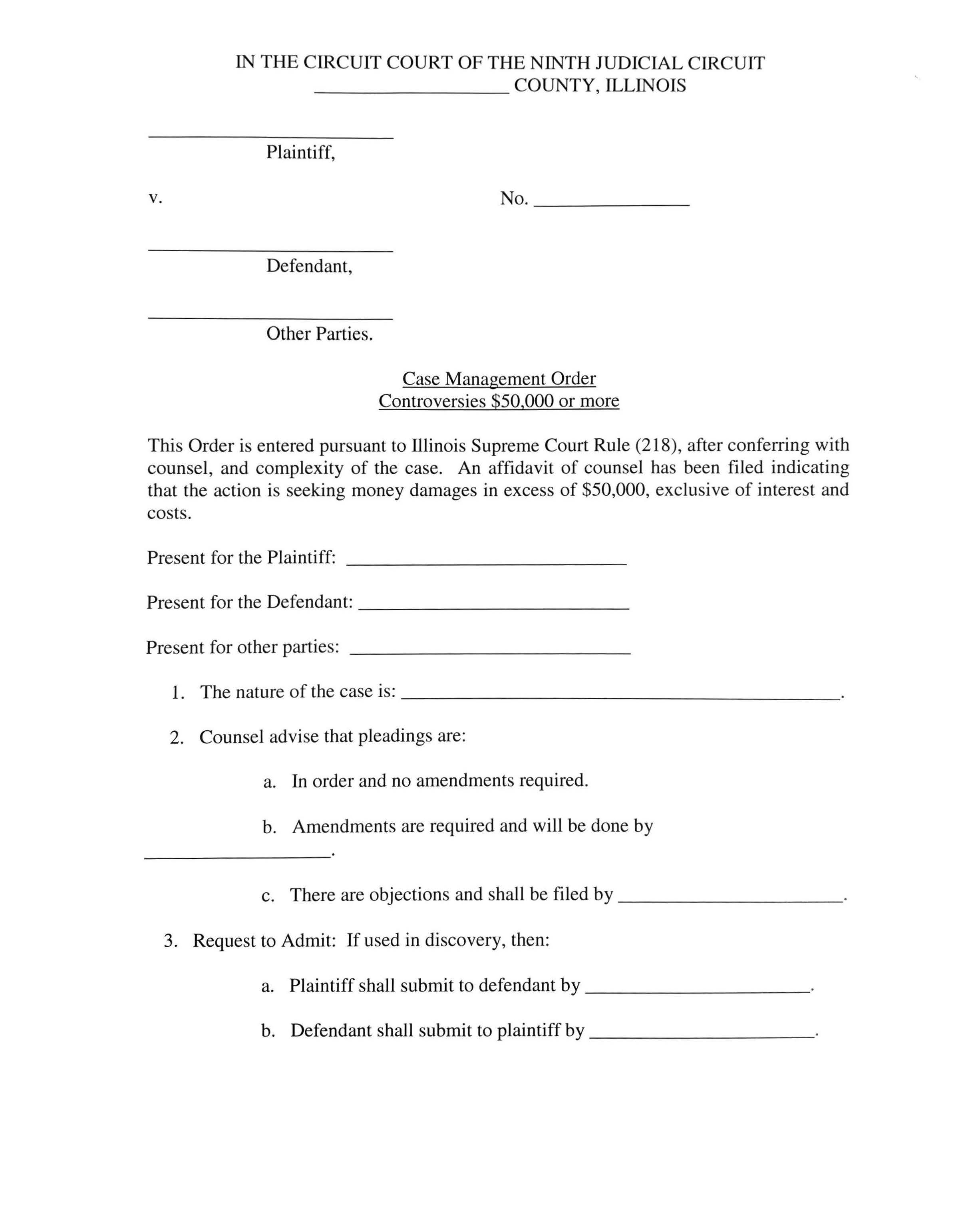 Case Management Order Controversies 50K Or More {320B} | Pdf Fpdf Docx | Illinois