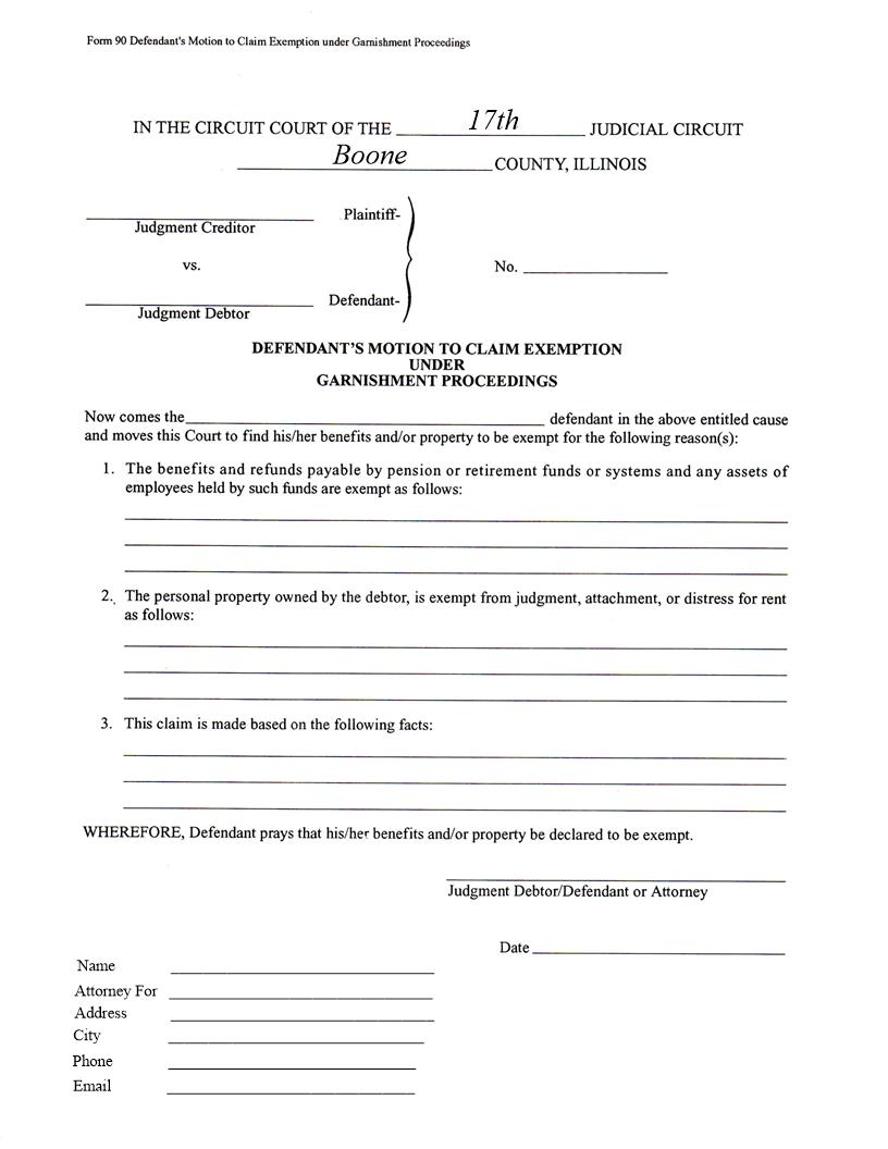 Defendants Motion To Claim Exemption Under Garnishment Proceedings | Pdf Fpdf Docx | Illinois