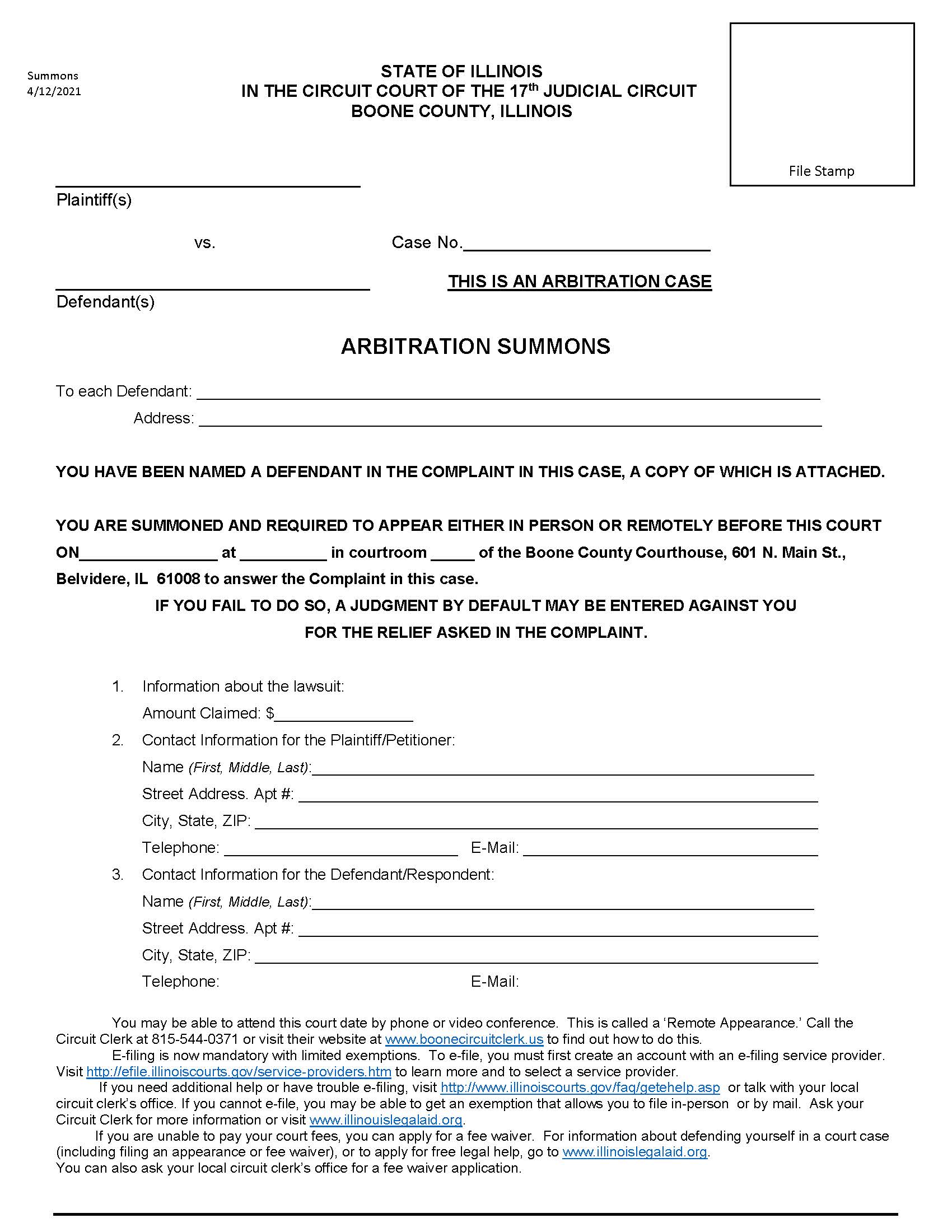 Arbitration Summons | Pdf Fpdf Docx | Illinois
