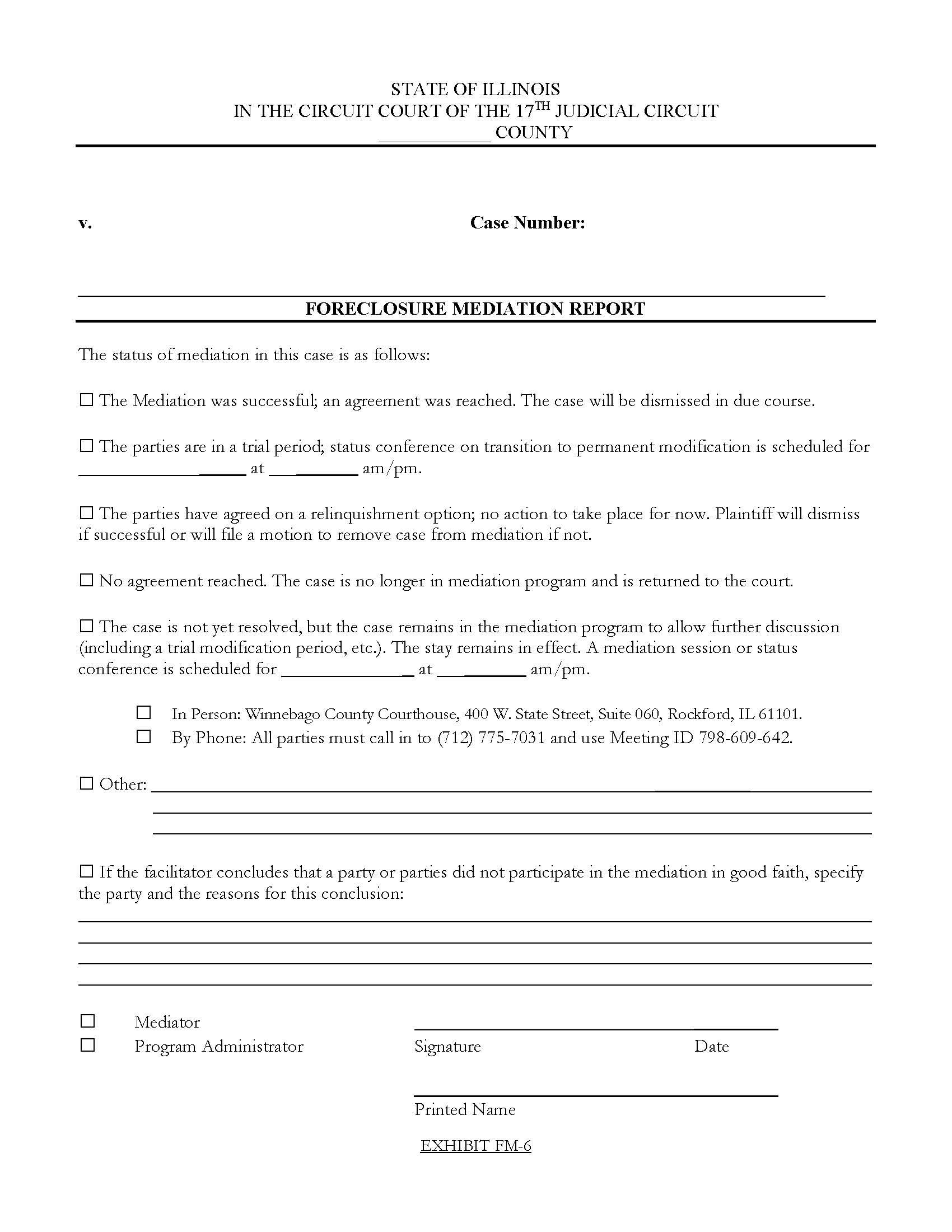 Foreclosure Mediation Report {FM-6} | Pdf Fpdf Docx | Illinois